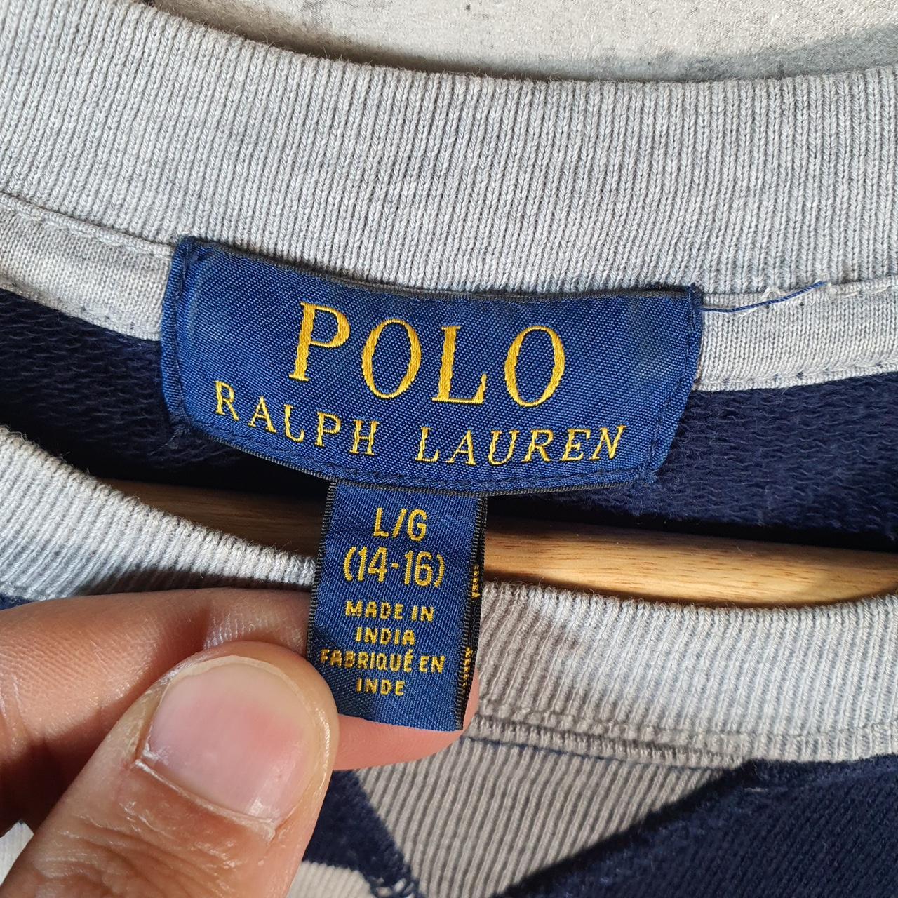 Vintage Ralph Lauren Polo Sweatshirt Womens Large Blue Striped Boxy Pullover Pony