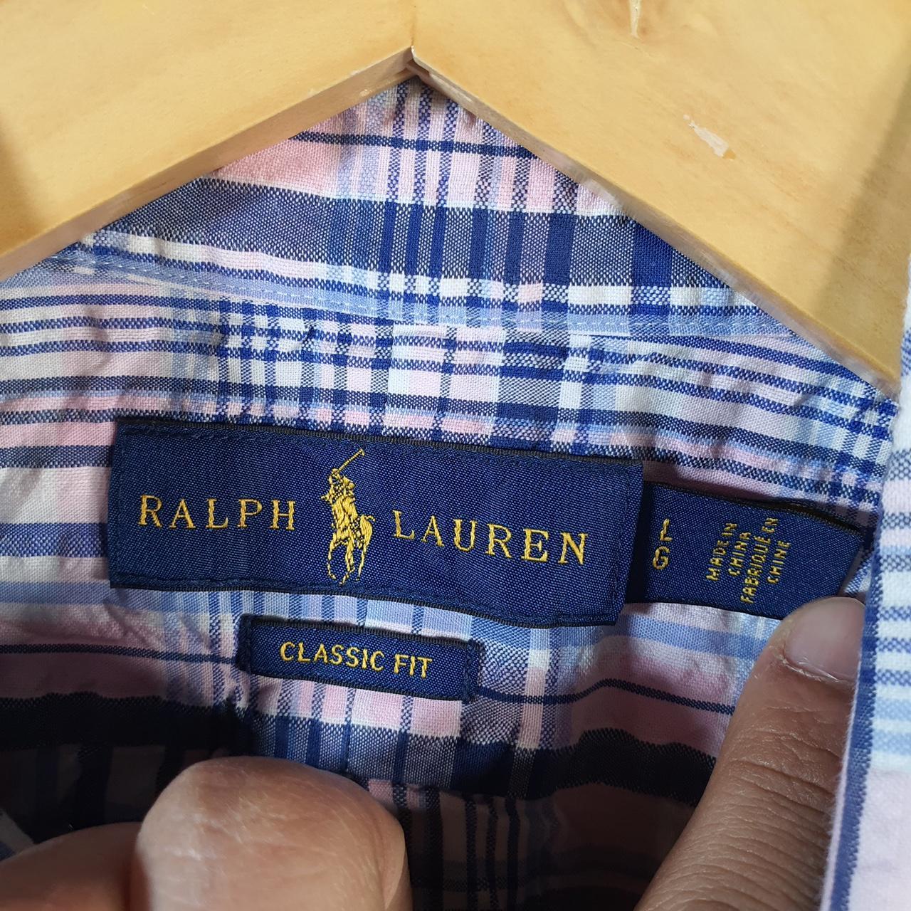 Vintage Ralph Lauren Button Down Shirt Men’s Large Blue Checkered Classic Cotton Pony Casual Big Fish Vintage