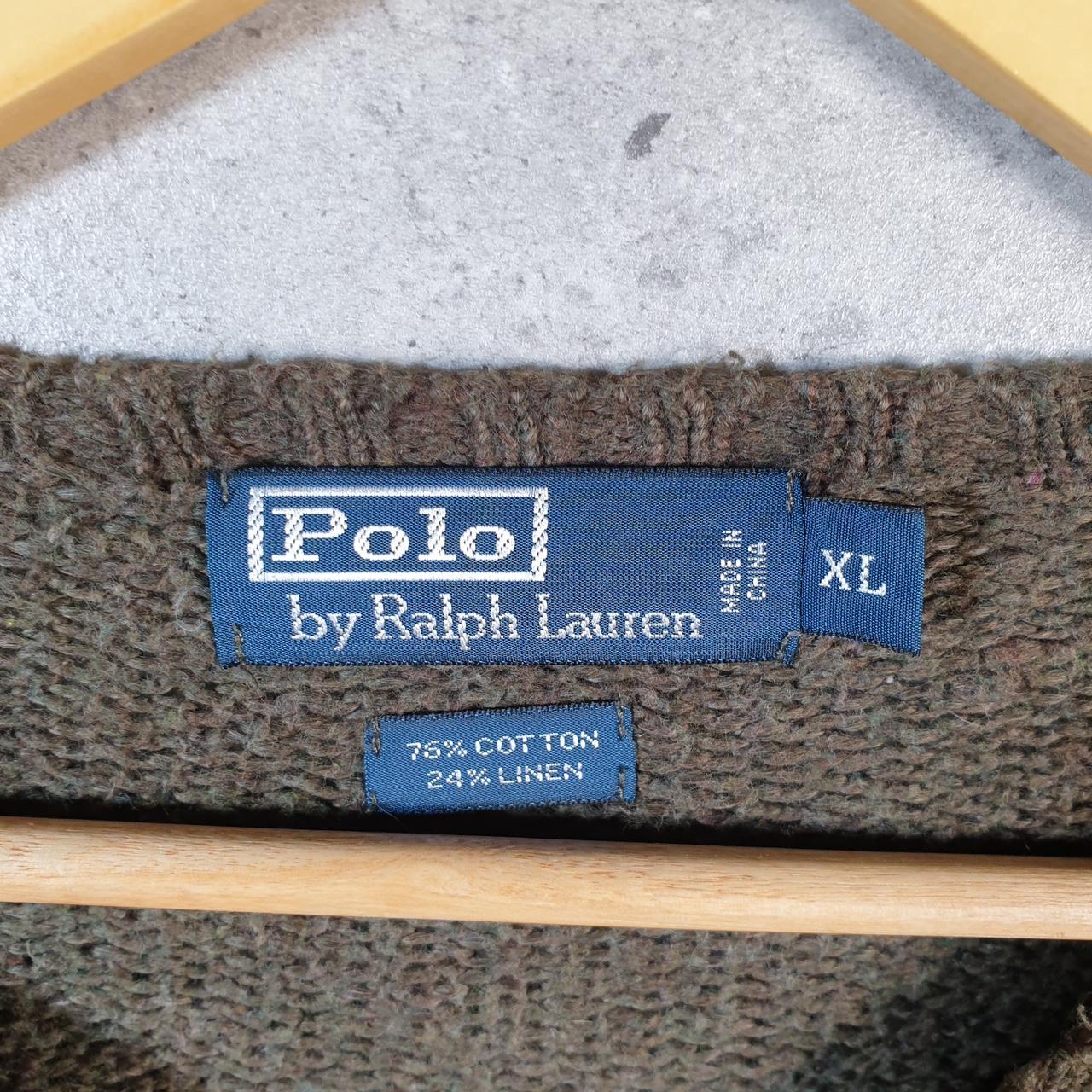 Vintage Ralph Lauren Polo Knit Sweatshirt Men’s XL Khaki Green Cotton Pullover Pony