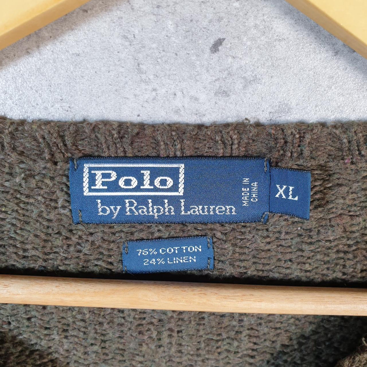 Vintage Ralph Lauren Polo Knit Sweatshirt Men’s XL Khaki Green Cotton Pullover Pony