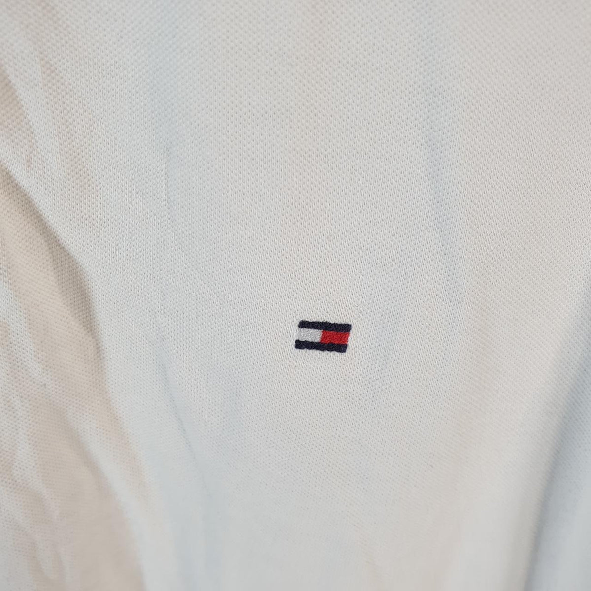 Vintage Tommy Hilfiger Polo Shirt Men’s Medium White Slim Fit Embroidered Logo