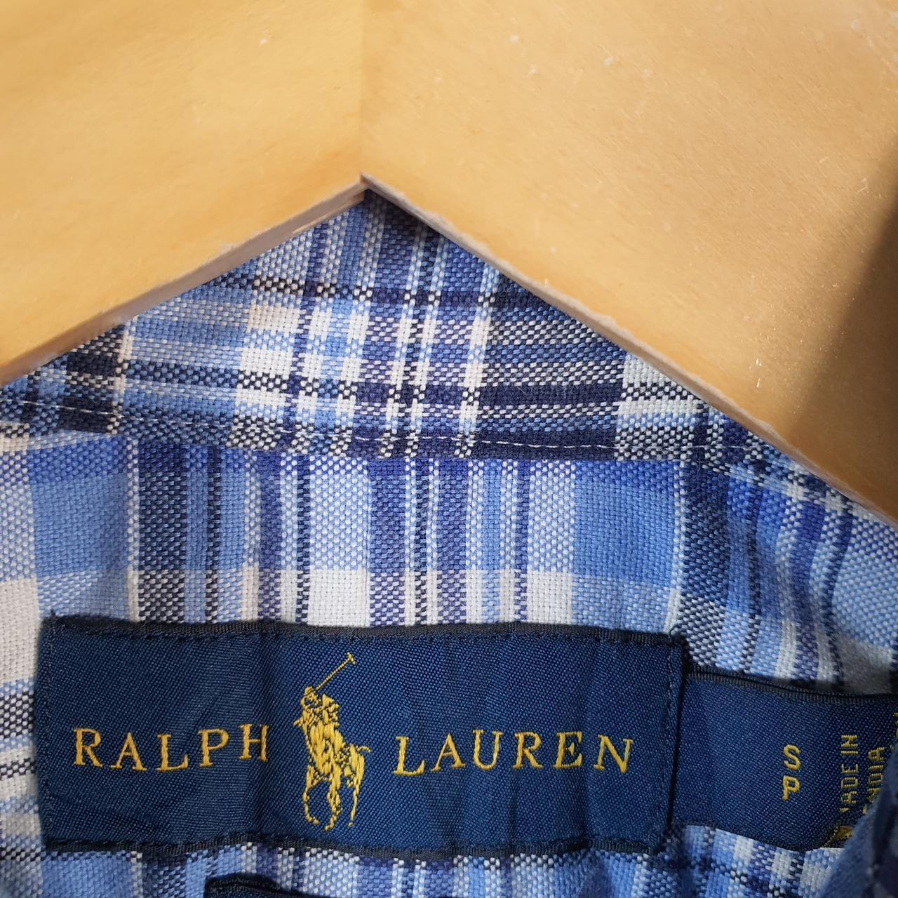 Vintage Ralph Lauren Button Down Shirt Men’s Small Blue Checkered Classic Fit Cotton Pony Big Fish Vintage