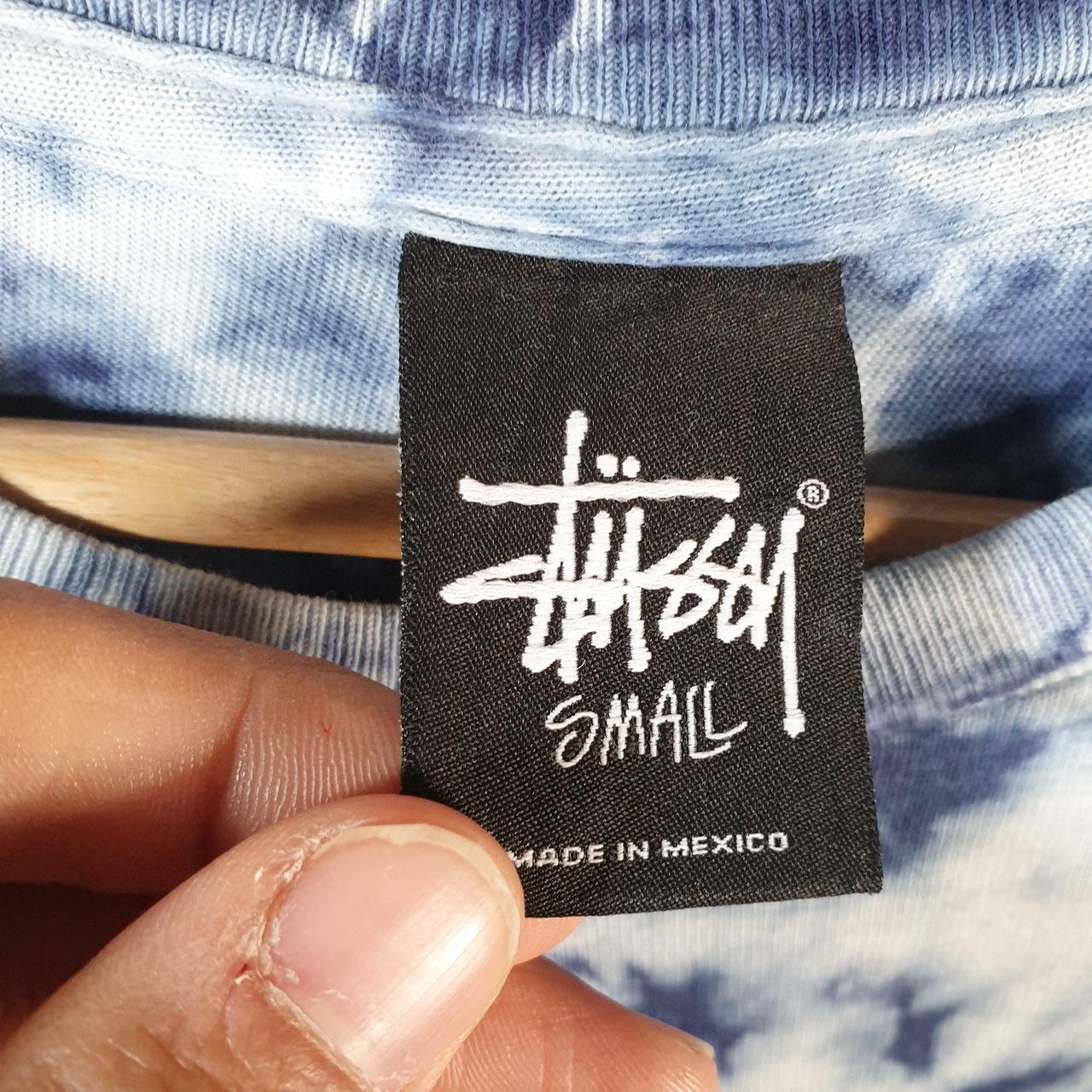 Vintage Stussy Spellout Tie Dye Printed T Shirt Men’s Small Blue Graphic Short Sleeve Big Fish Vintage