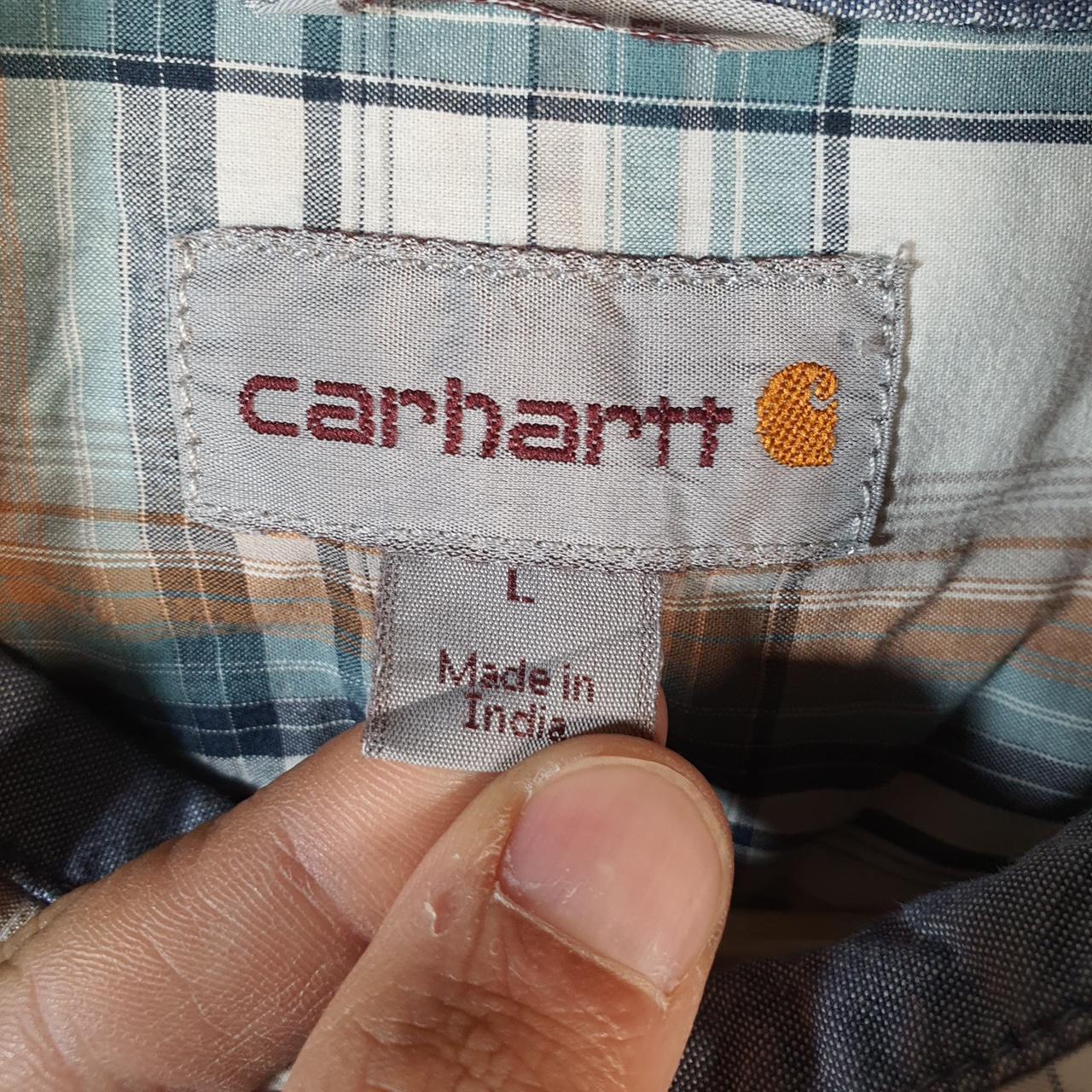 Vintage Carhartt Shirt Button Down Mens Large Blue Short Sleeve Chore Utility Relaxed