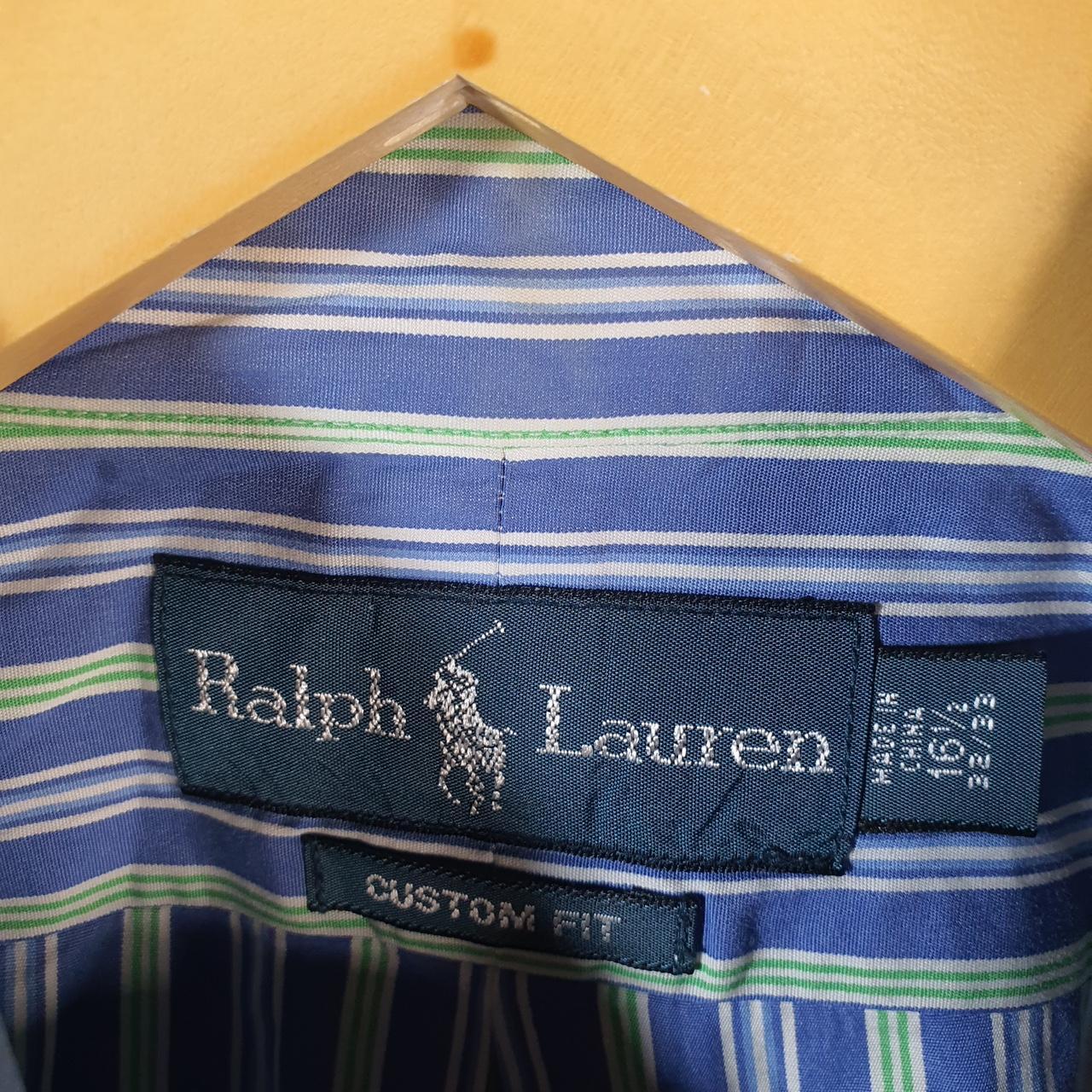 Vintage Ralph Lauren Button Down Shirt Men’s Large Blue Striped Custom Fit Cotton Pony