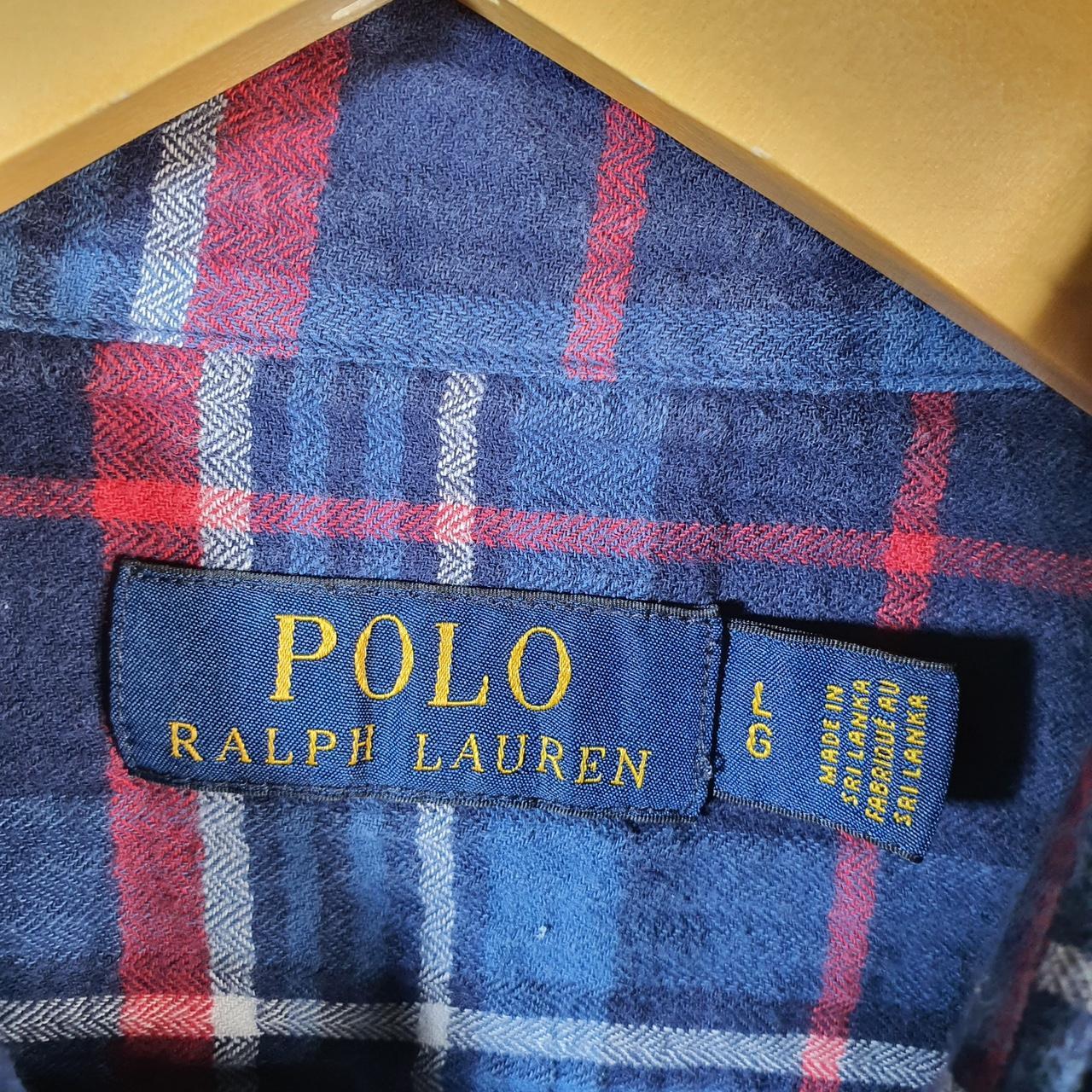 Vintage Ralph Lauren Button Down Shirt Men’s Large Blue Checkered Cotton Stretch Pocket