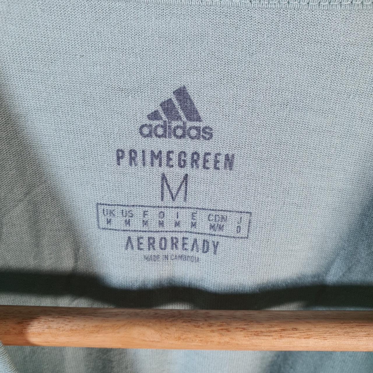 Vintage Adidas PrimeGreen T Shirt Men’s Medium Blue Three Stripes Logo Athletic