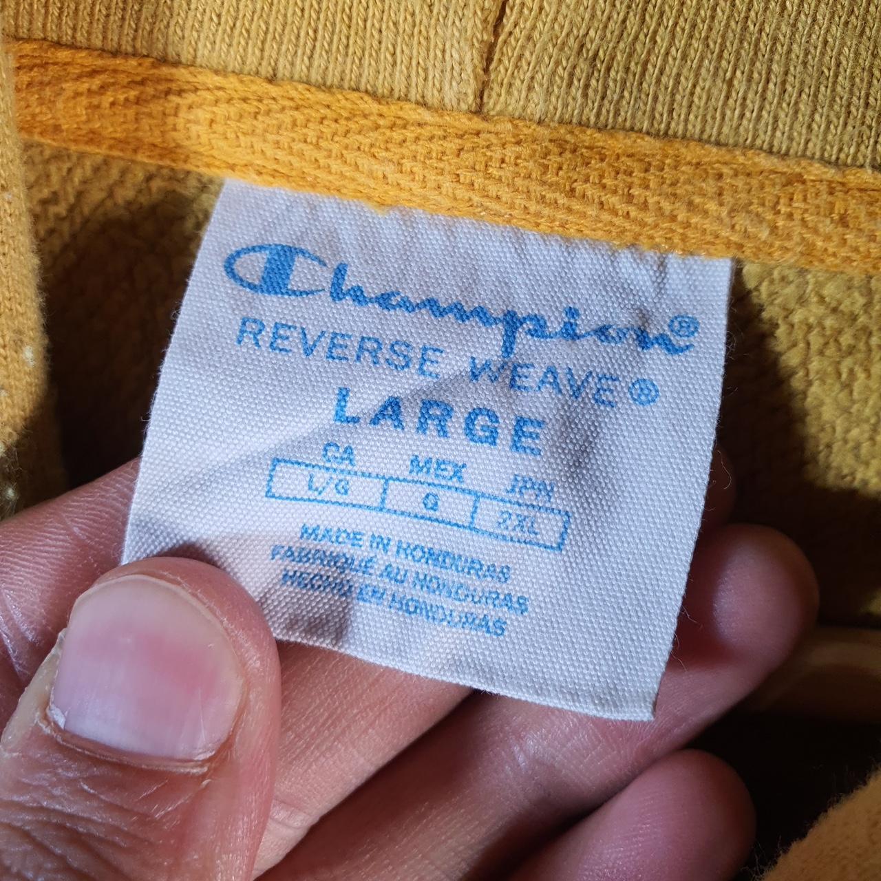 Vintage Champion Reverse Weave Hoodie Men’s Large Yellow USA Pullover Logo