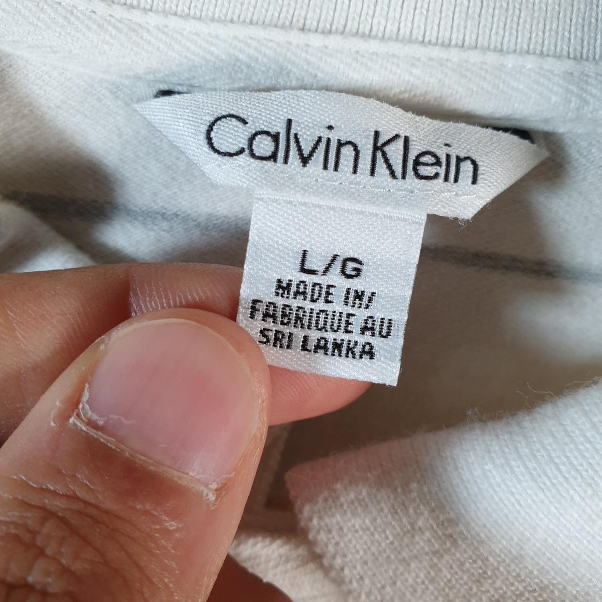 Vintage Calvin Klein Polo Shirt Men’s Large Striped White Regular Fit Casual
