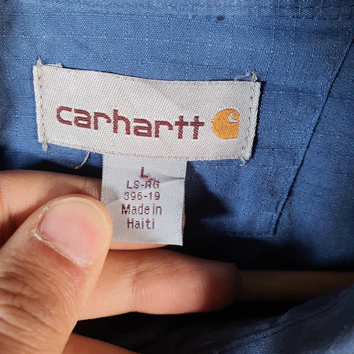 Vintage Carhartt Shirt Button Down Mens Large Blue Long Sleeve Chore Utility Relaxed Big Fish Vintage
