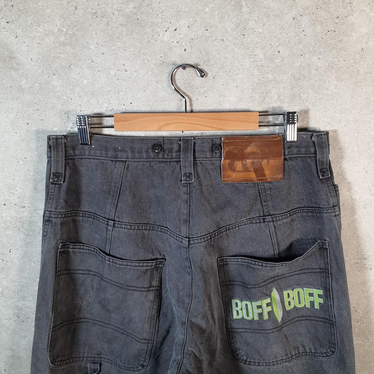 Vintage Boff Boff Baggy Y2K Hip Hop Jeans Mens W38 Grey Embroidered Denim Wide Leg Big Fish Vintage