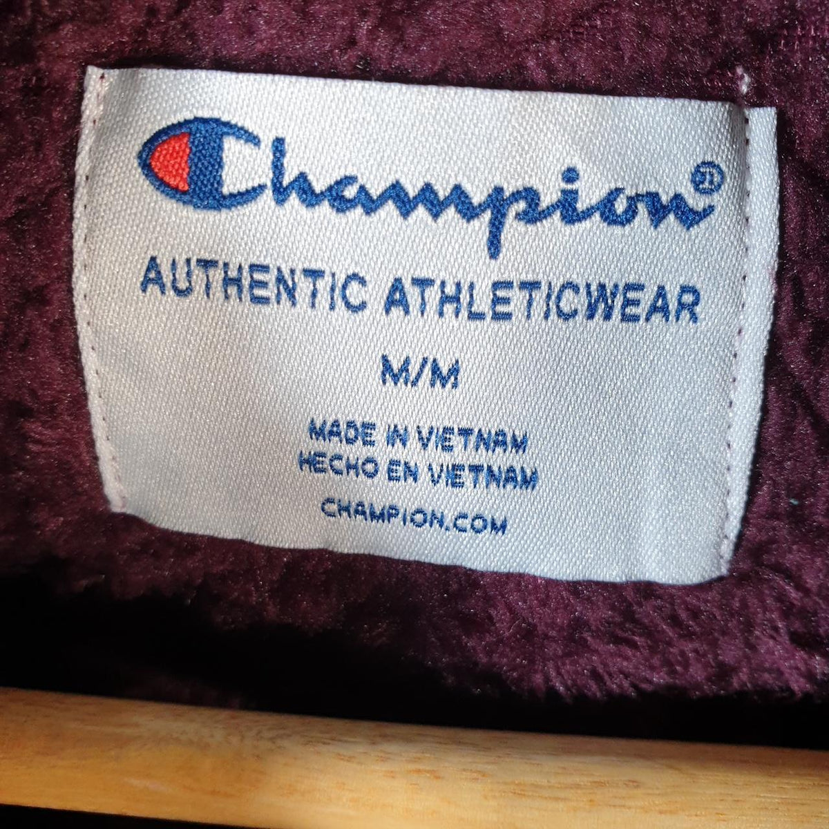 Vintage Champion Fleece Hoodie Womens Medium Burgundy Red Sport Pullover Spellout Logo