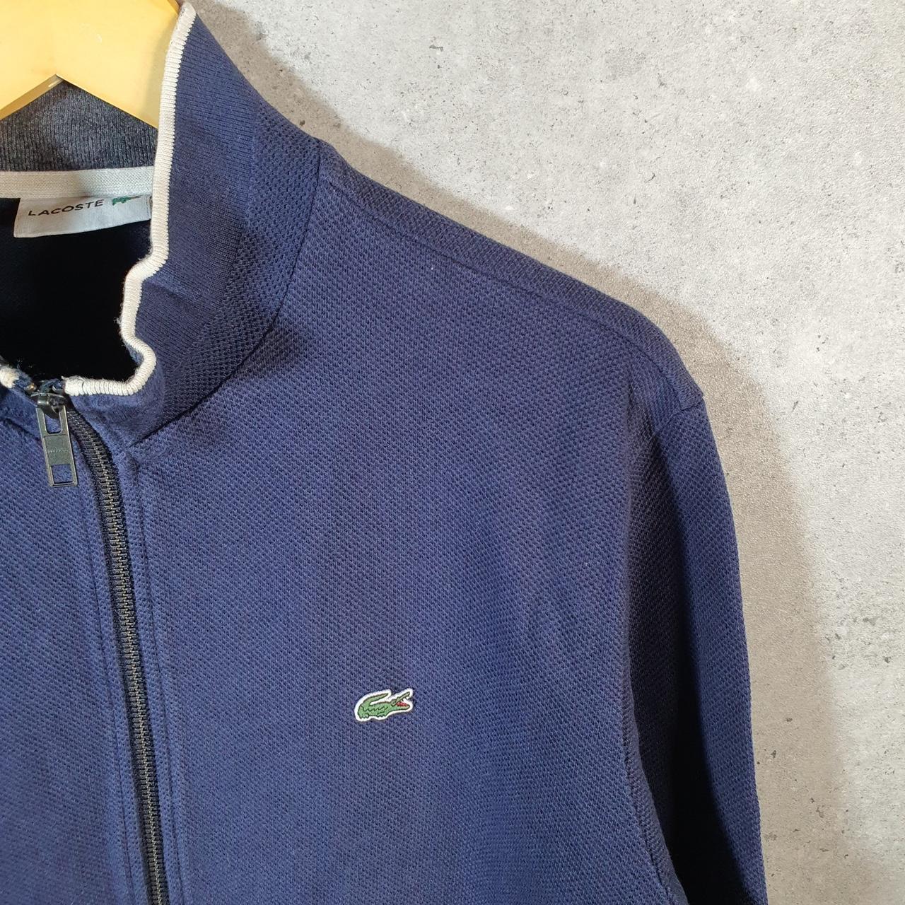 Vintage Lacoste Knit Sweater Mens Medium Navy Blue Full Zip Y2K Jumper Logo