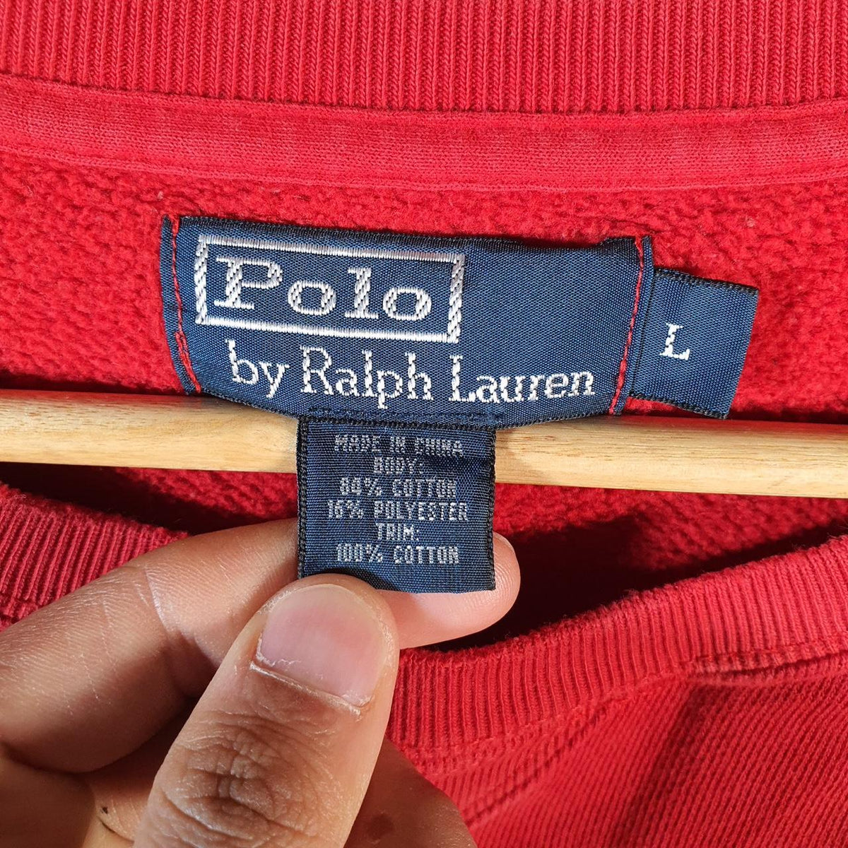 Vintage Ralph Lauren Polo Sweatshirt Men’s Large Red Boxy Baggy Cotton Pullover Pony