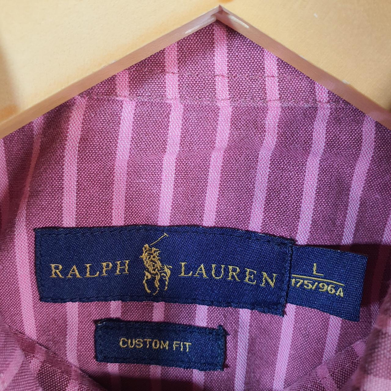 Vintage Ralph Lauren Button Down Shirt Men’s Large Pink Striped Slim Fit Cotton Pony