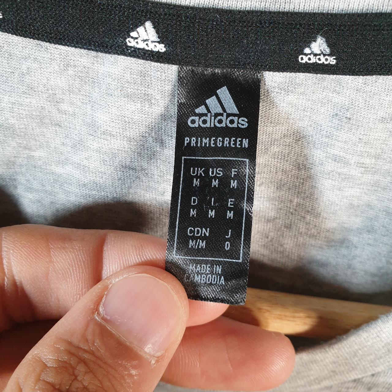 Vintage Adidas PrimeGreen T Shirt Men’s Medium Grey Three Stripes Logo Athletic