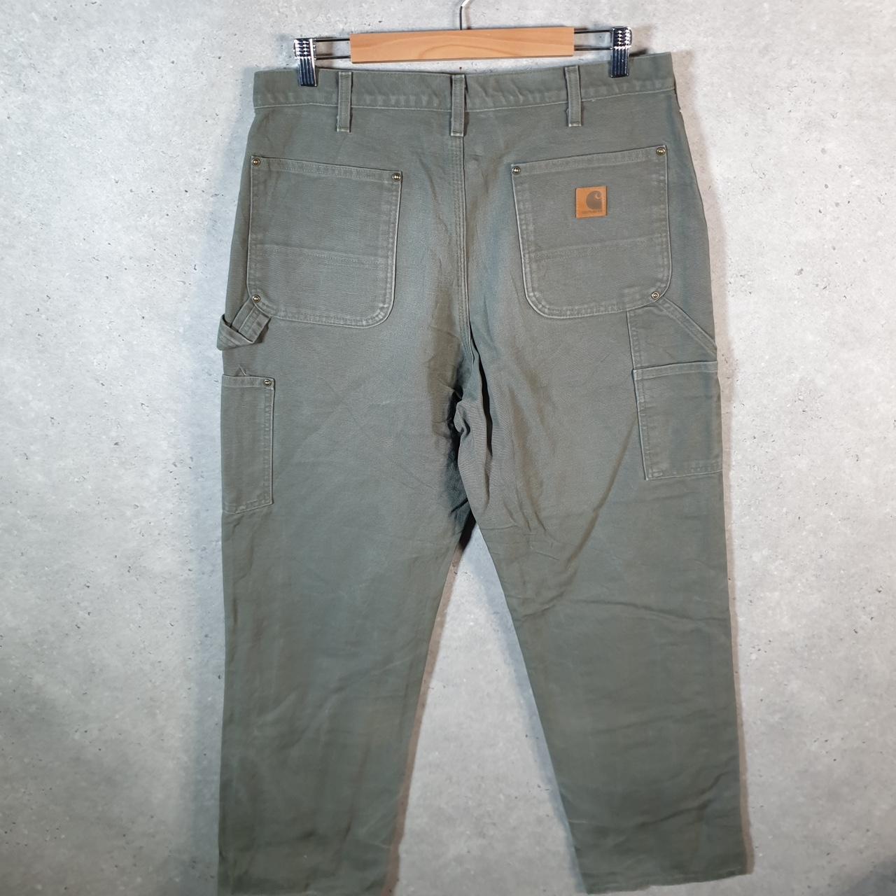 Vintage Carhartt Double Knee Carpenter Trousers Mens W34 L31 Khaki Green Dungaree Fit