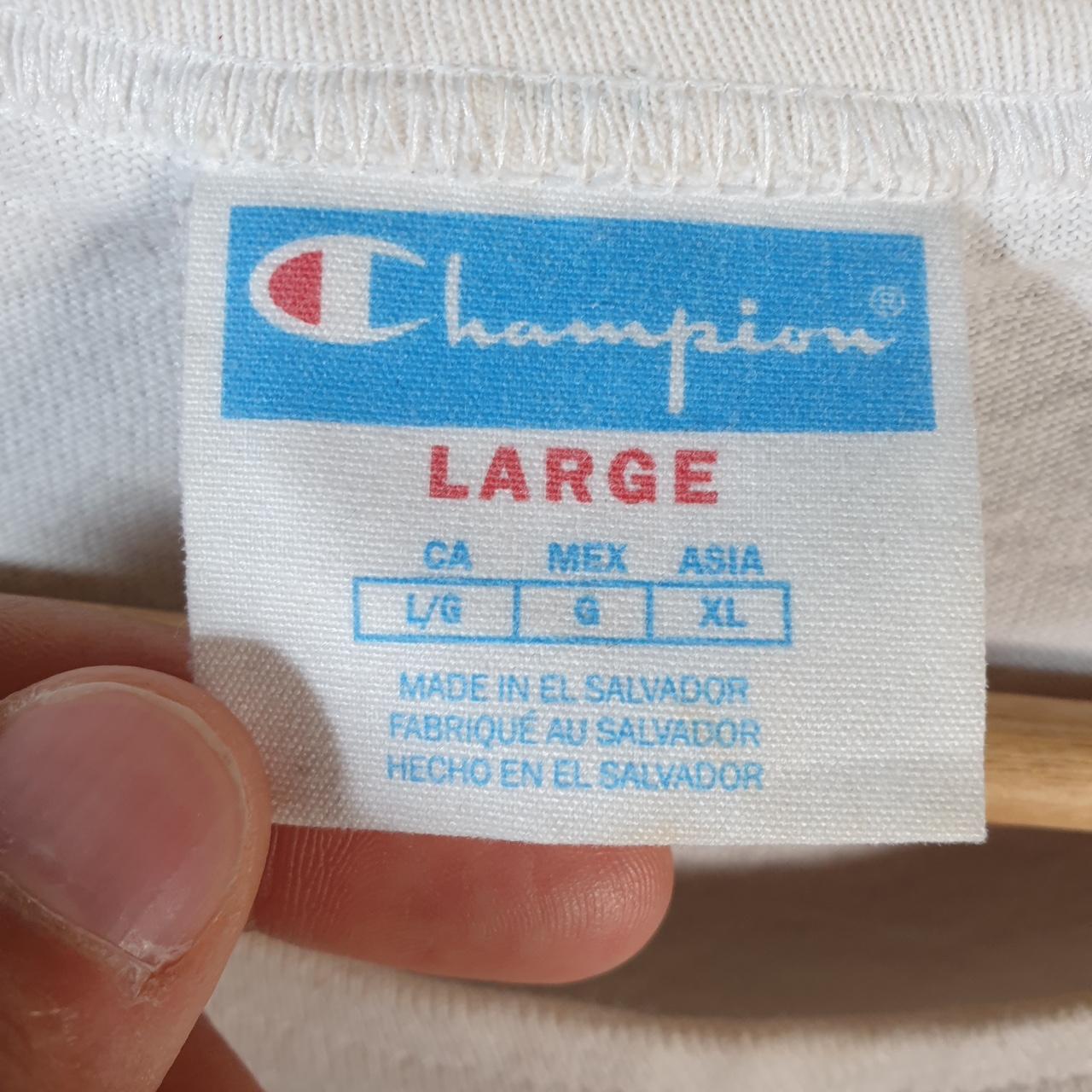 Vintage Champion Spellout Embroidered T Shirt Men’s Large White Casual Blank Athletic