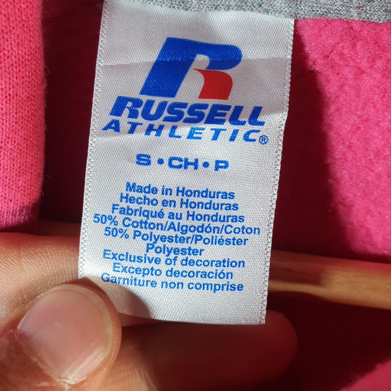 Vintage Russell Athletic Spellout Hoodie Womens Small Pink Pullover Baggy