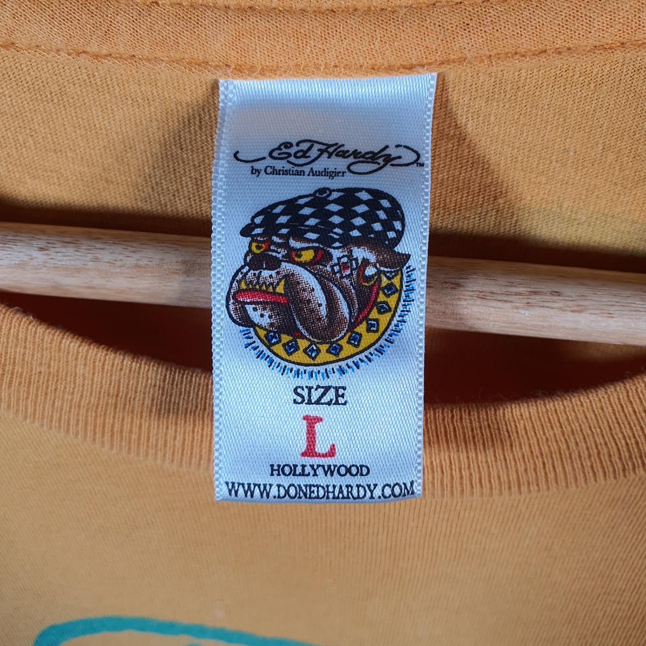 Vintage Ed Hardy T Shirt Men’s Large Yellow Christian Audigier Love Heart Graphic Skull Y2K