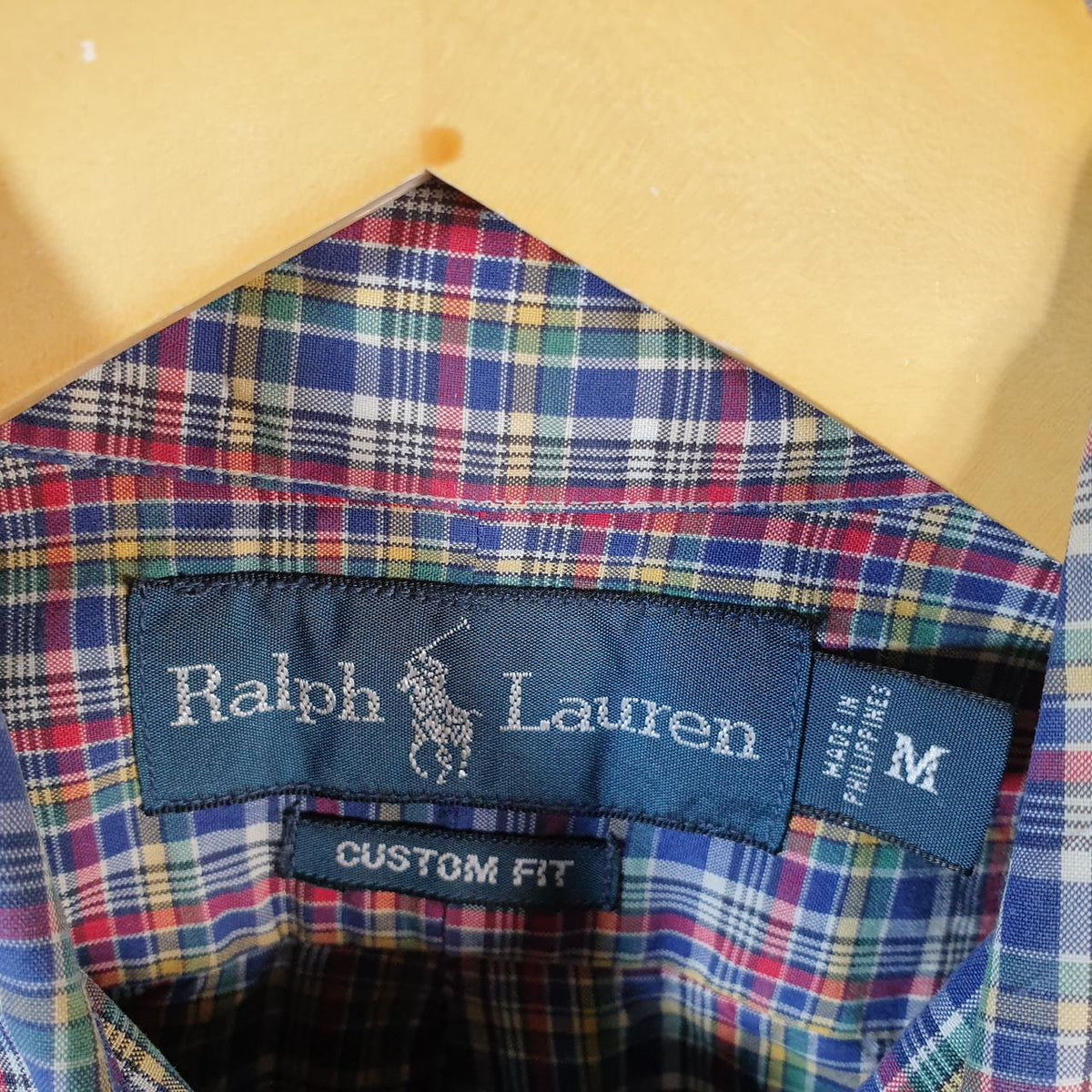 Vintage Ralph Lauren Button Down Shirt Men’s Medium Blue Checkered Custom Cotton Pony