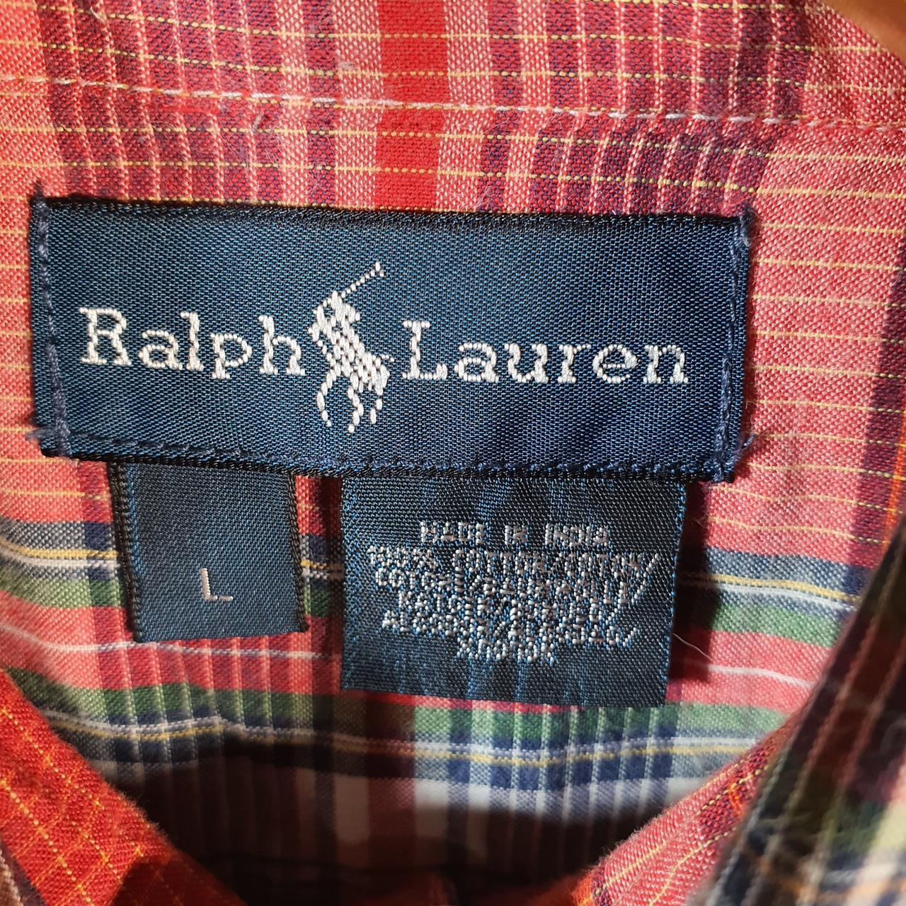 Vintage Ralph Lauren Button Down Shirt Womens Large Red Checkered Classic Fit Cotton Pony Big Fish Vintage