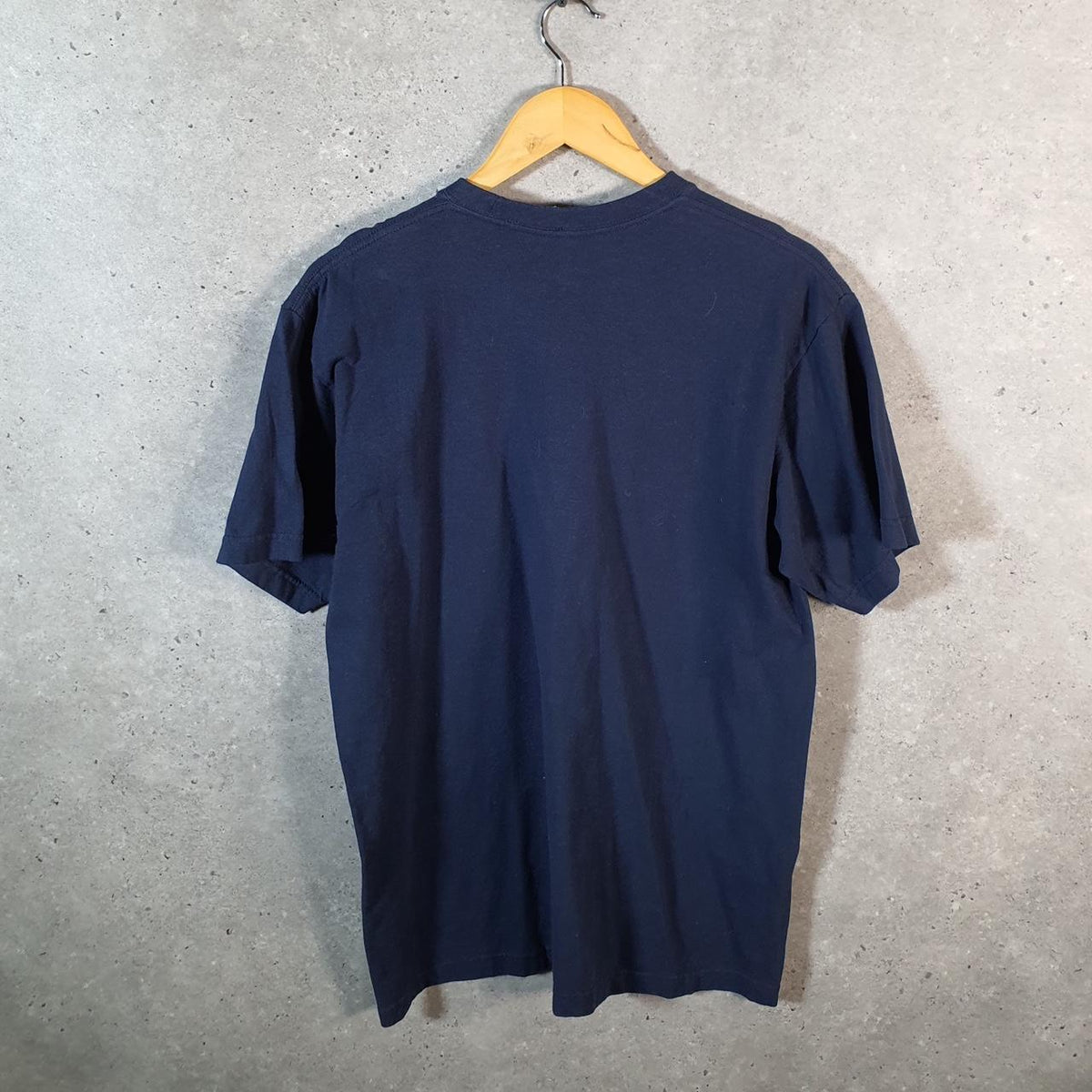 Vintage Nike T Shirt Men’s Small Navy Blue Printed Single Swoosh Logo Athletic Big Fish Vintage