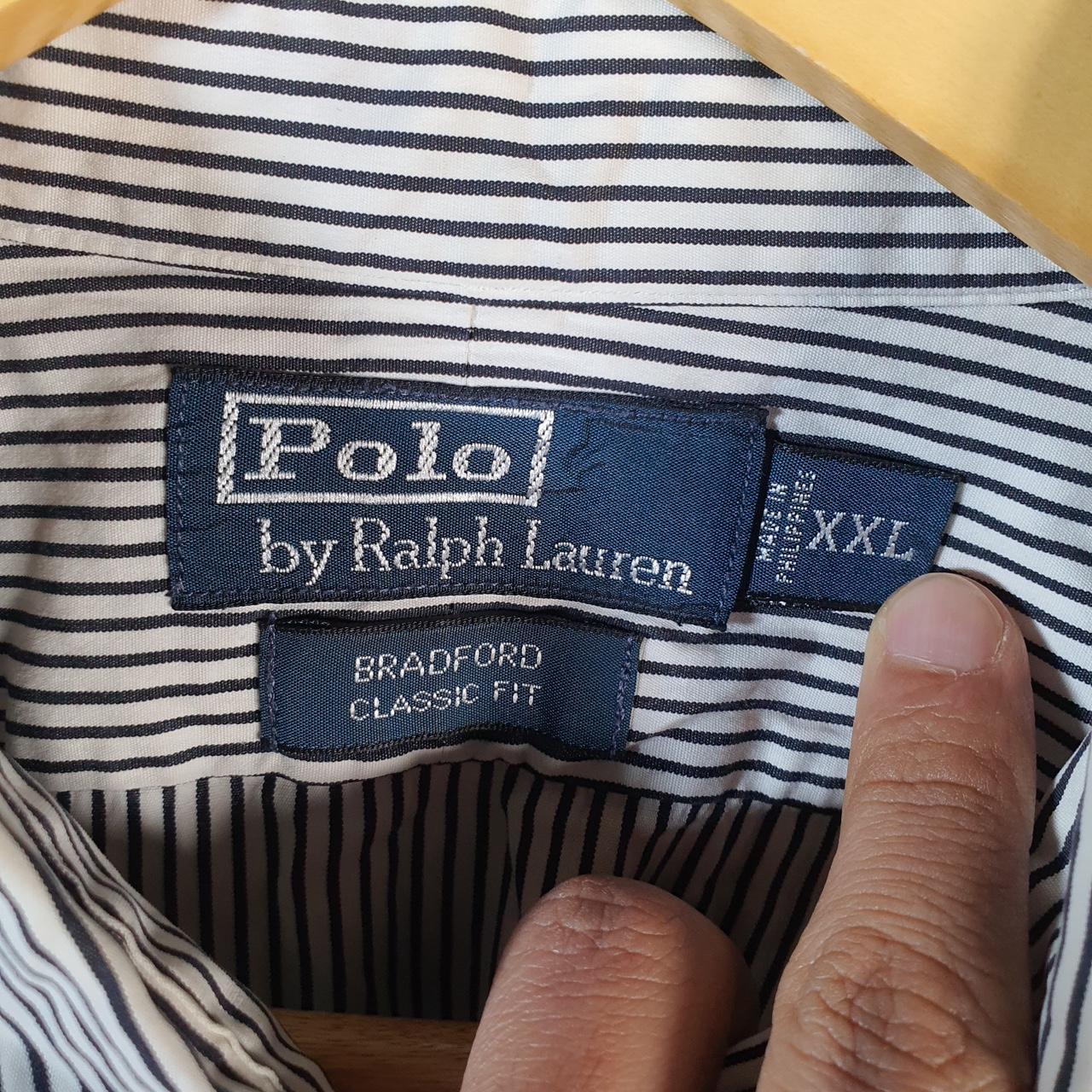 Vintage Ralph Lauren Button Down Shirt Men’s 2XL Grey Striped Bradford Classic Fit Pony