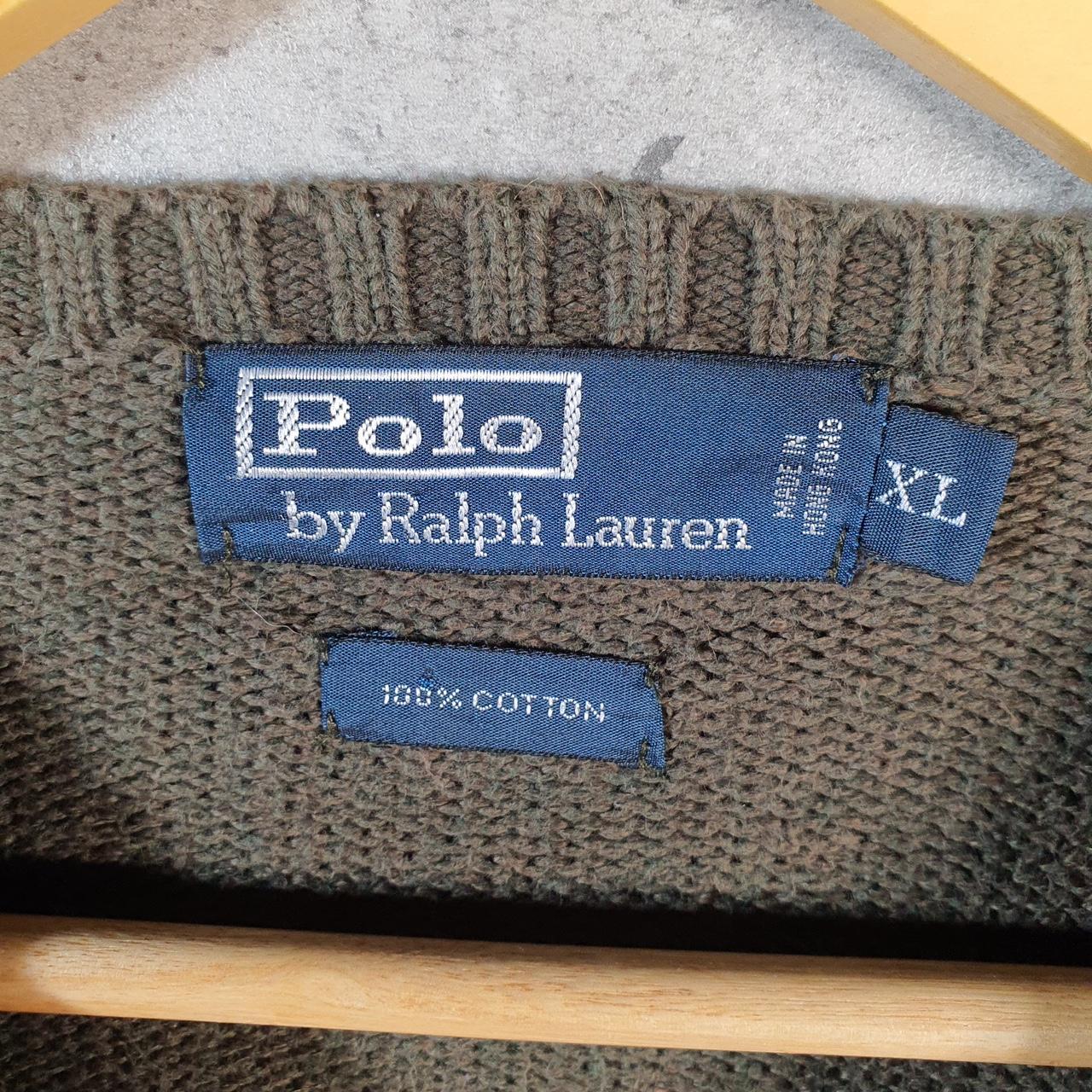 Vintage Ralph Lauren Polo Knit Sweatshirt Men’s XL Khaki Green Cotton Pullover Pony
