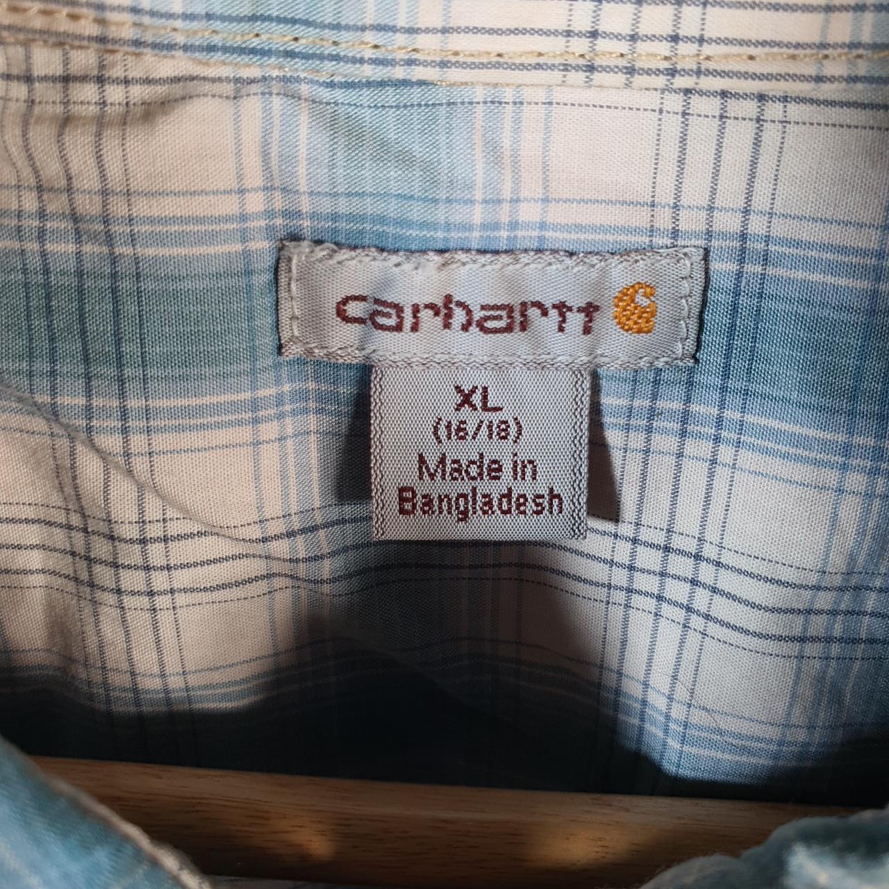 Vintage Carhartt Shirt Button Down Womens XL Blue Checkered Utility Relaxed Fit
