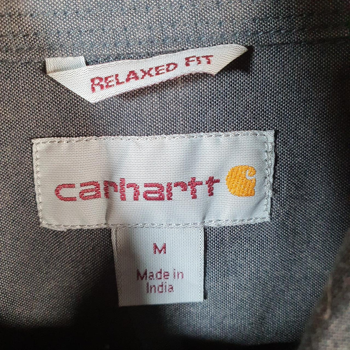 Vintage Carhartt Shirt Button Down Mens Medium Grey Long Sleeve Chore Utility Relaxed Big Fish Vintage