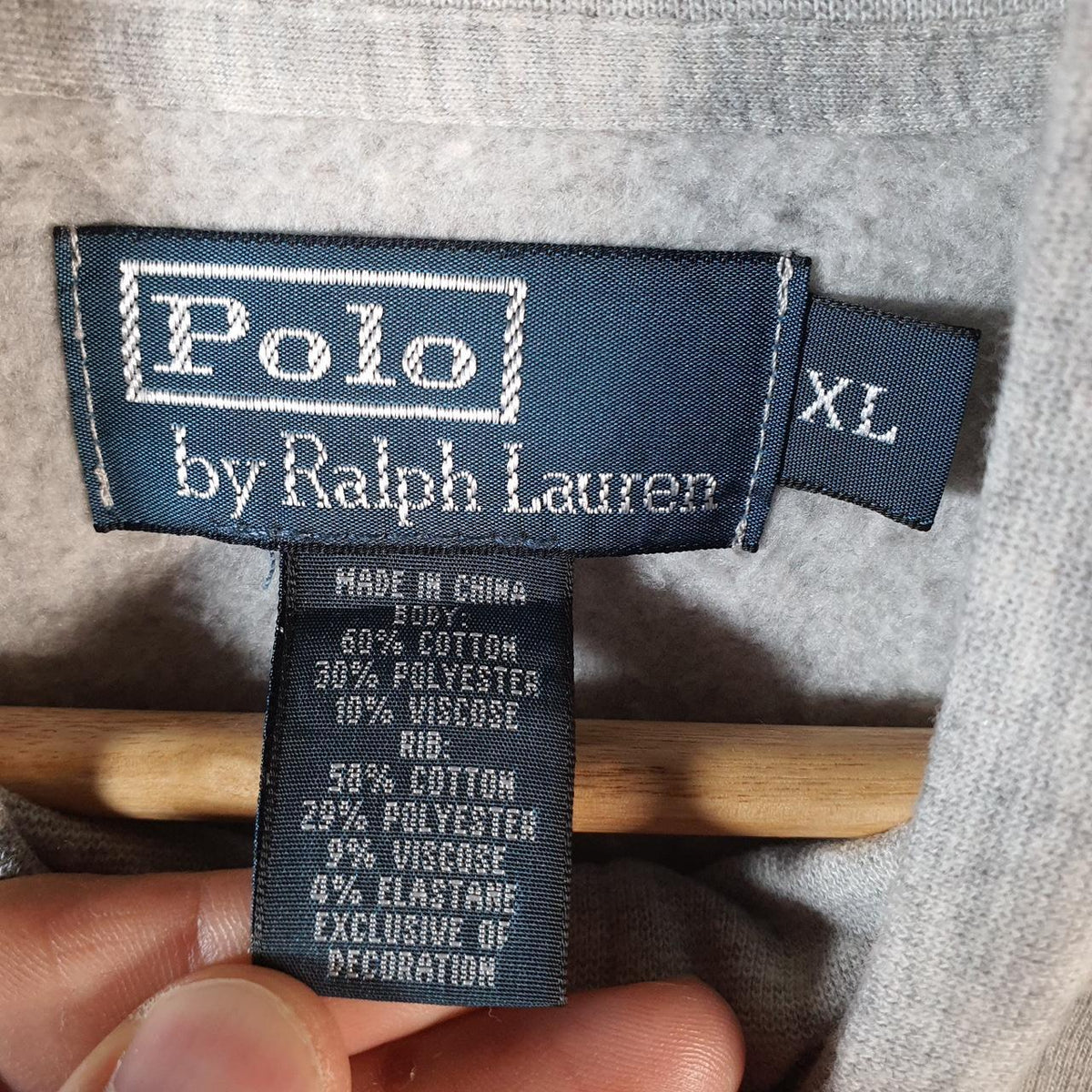Vintage Ralph Lauren Polo Crest Badge Sweatshirt Men’s XL Grey Cotton Full Zip Pony