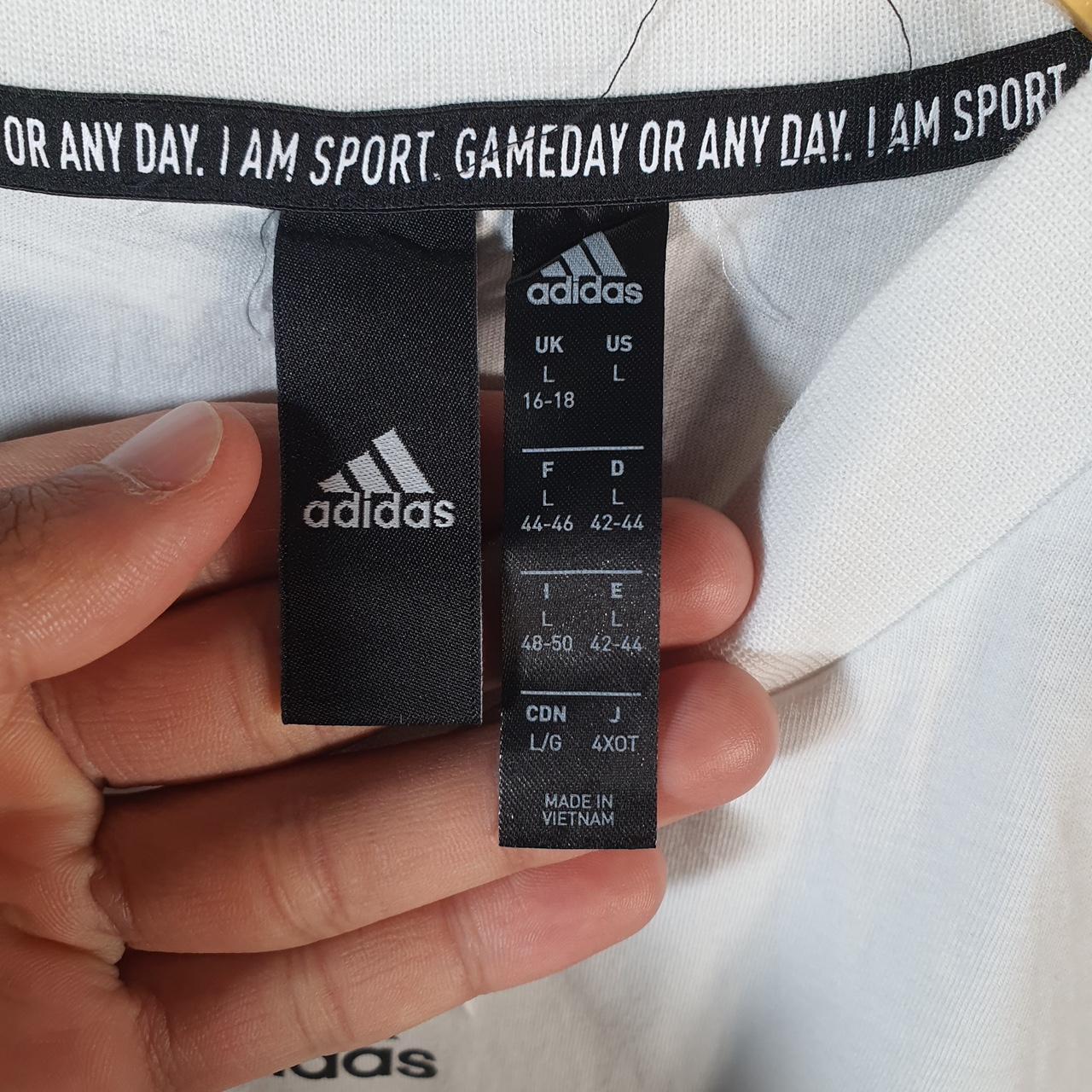 Vintage Adidas Spellout T Shirt Womens Large White Three Stripes Logo Athletic