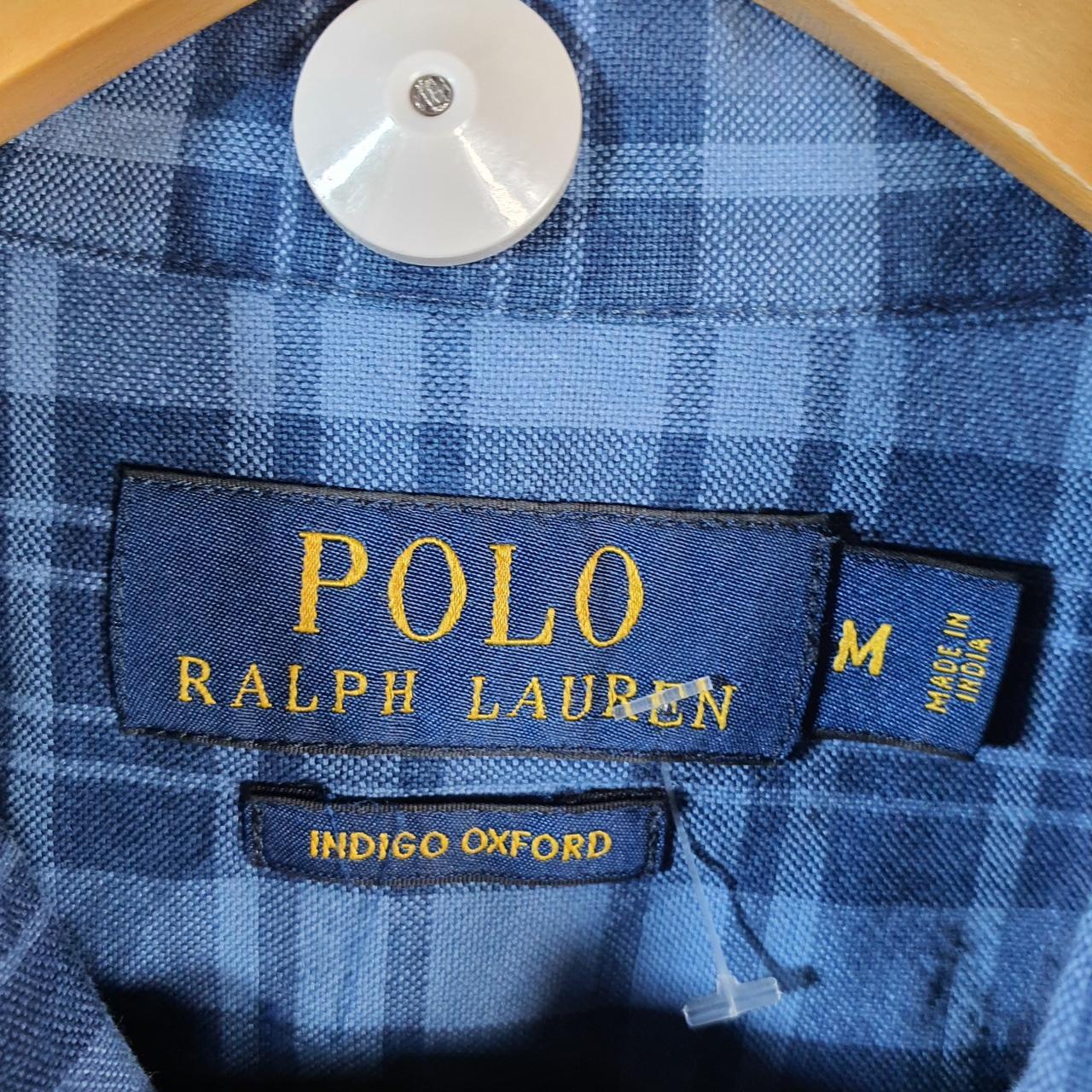 Vintage Ralph Lauren Button Down Shirt Men’s Medium Blue Checkered Indigo Oxford Fit Cotton Pocket Big Fish Vintage