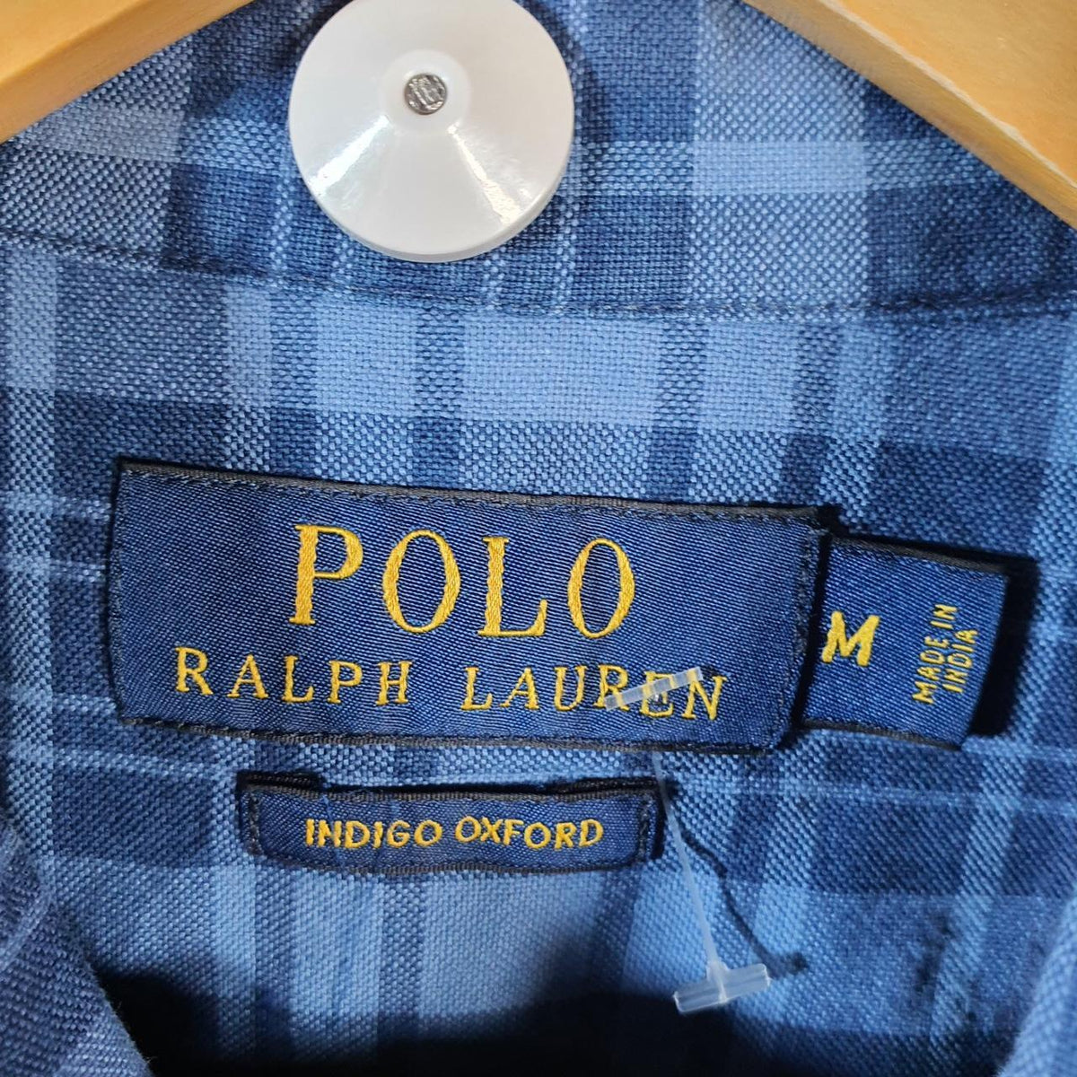 Vintage Ralph Lauren Button Down Shirt Men’s Medium Blue Checkered Indigo Oxford Fit Cotton Pocket Big Fish Vintage