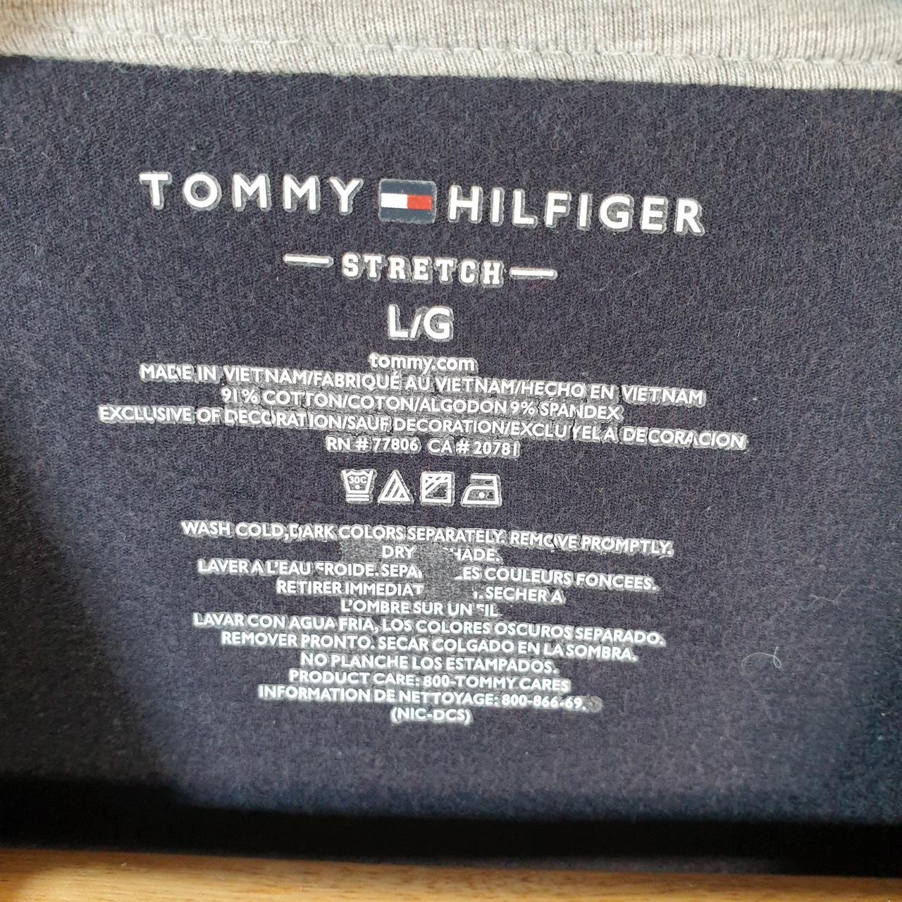 Vintage Tommy Hilfiger T Shirt Men’s Large Navy Blue Stretch Fit Embroidered Logo