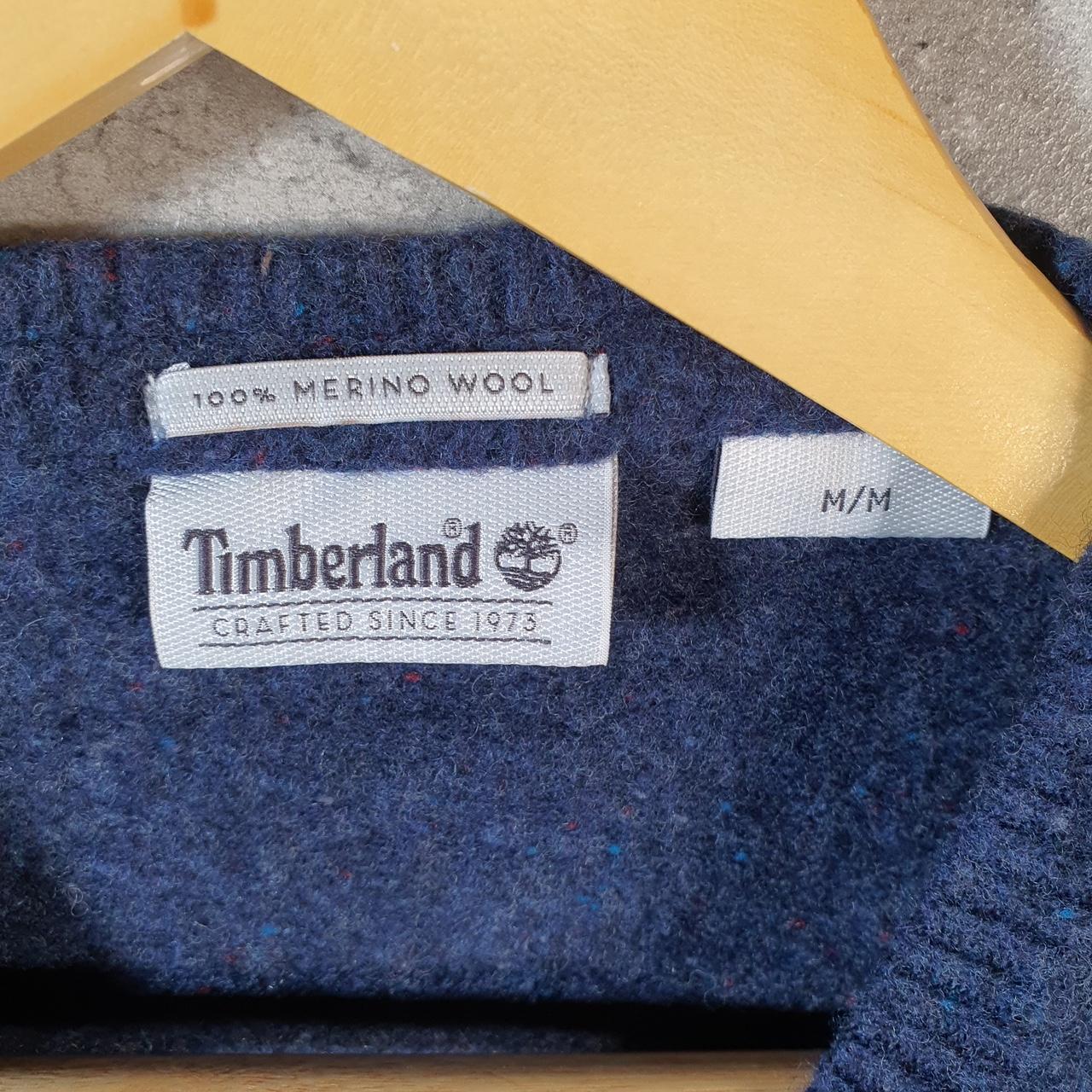 Vintage Timberland Merino Wool Knit Sweater Womens Medium Navy Blue Logo