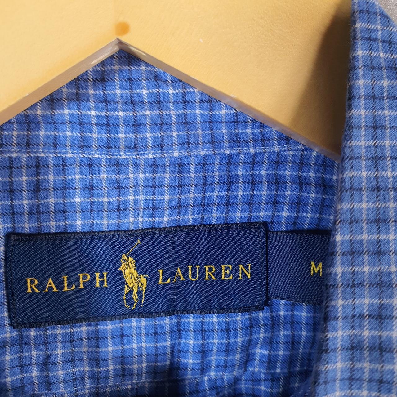 Vintage Ralph Lauren Button Down Shirt Mens Medium Blue Checkered Cotton Pony