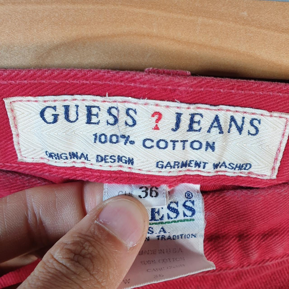 Vintage Guess Denim Shorts Jorts Cargo Men’s W36 Red Baggy Cotton