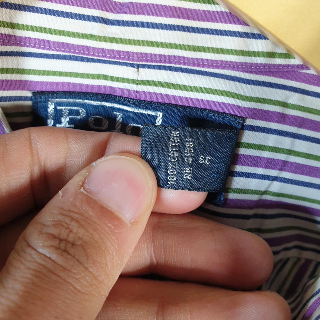Vintage Ralph Lauren Button Down Shirt Men’s Large Purple Striped Custom Fit Cotton Pony
