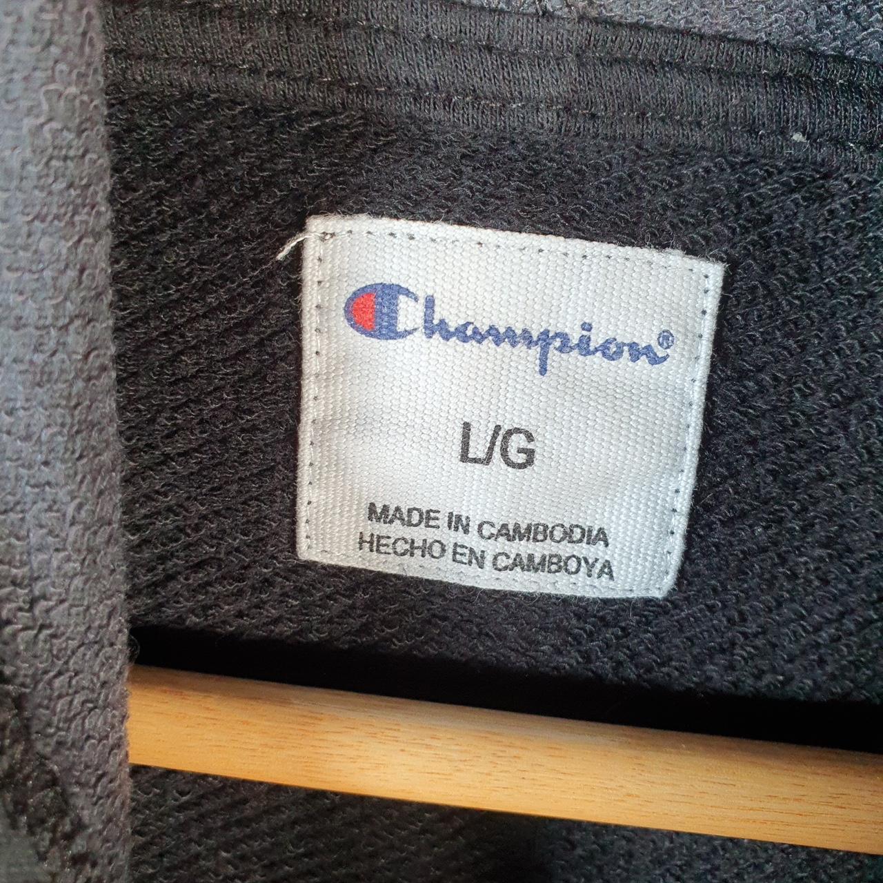 Vintage Champion Hoodie Womens Large Black USA Pullover Spellout Logo