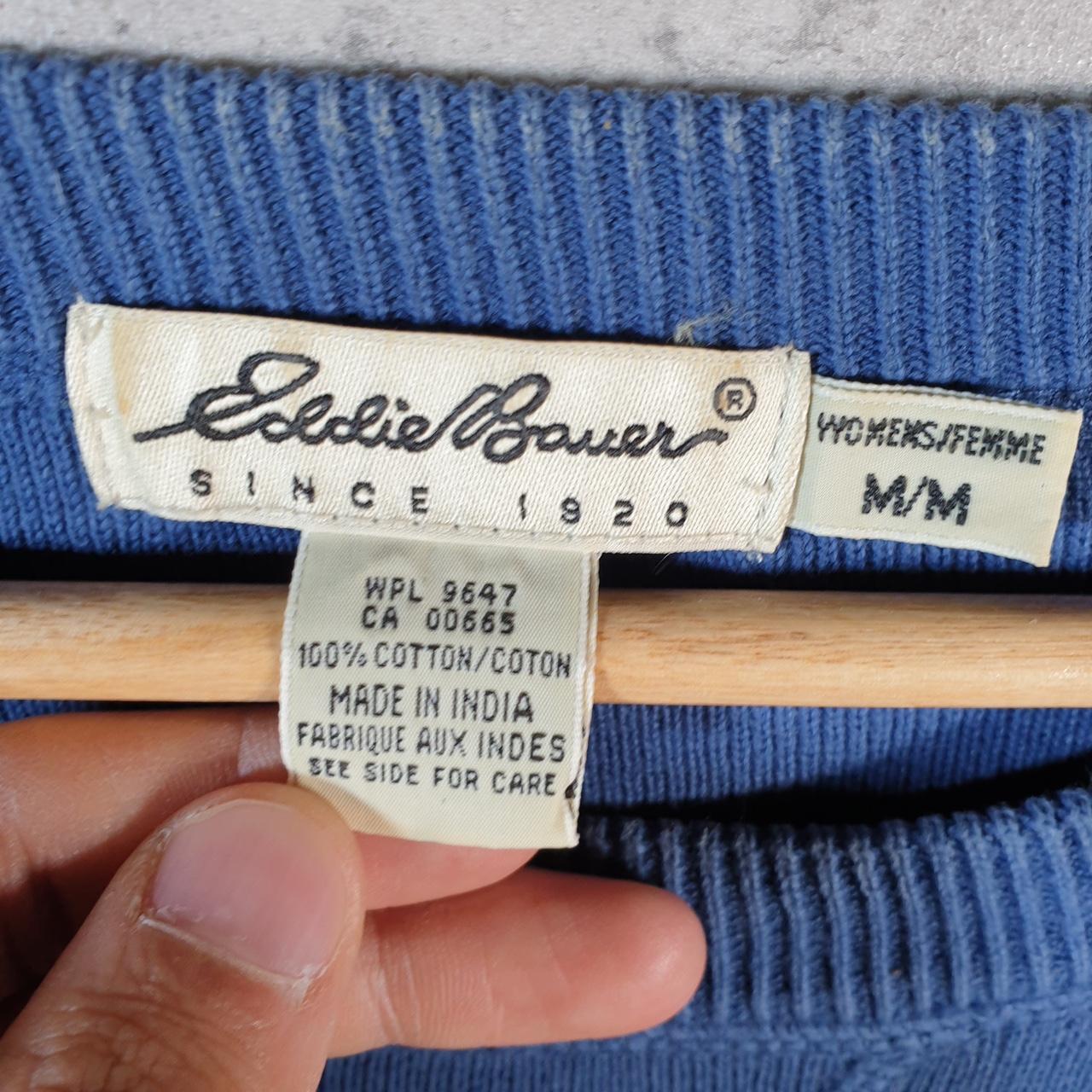 Vintage Eddie Bauer Knit Sweater Womens Medium Blue Y2K Pullover Pocket