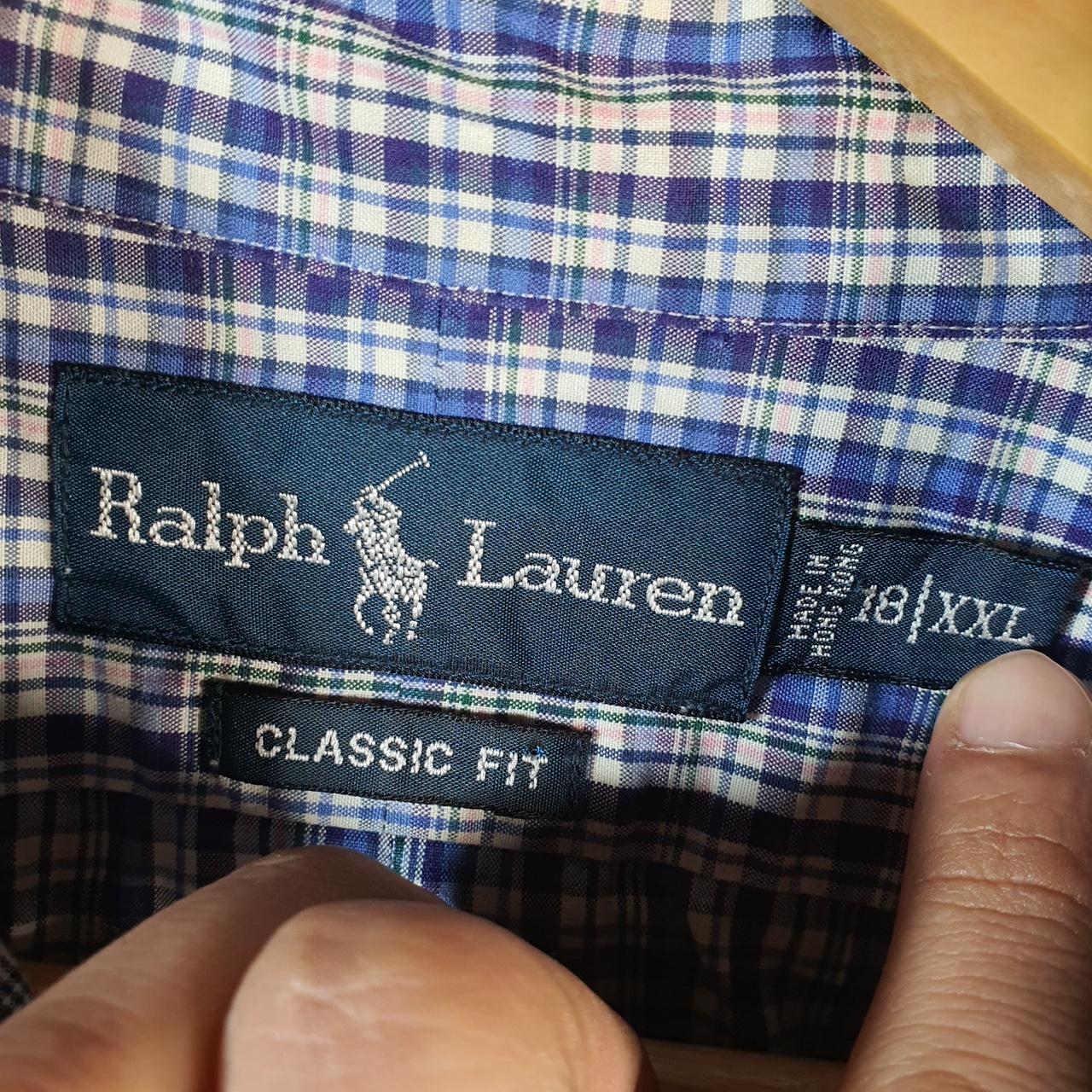 Vintage Ralph Lauren Button Down Shirt Men’s 2XL Blue Checkered Classic Cotton Pony Casual Big Fish Vintage
