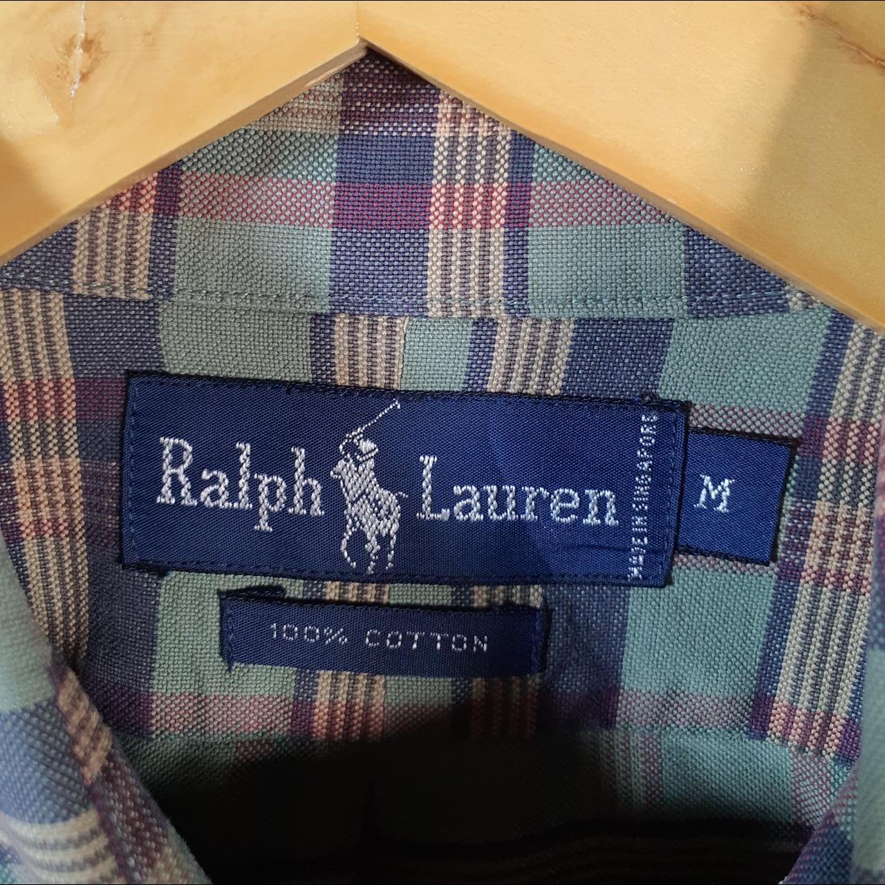 Vintage Ralph Lauren Button Down Shirt Men’s Medium Green Checkered Pony Casual C8495