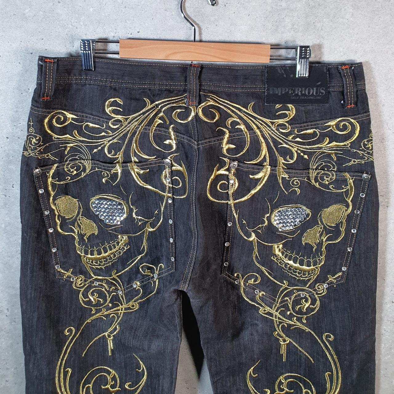 Vintage Imperious Skulls Baggy Y2K Hip Hop Jeans Mens W42 L32 Grey Denim Wide Leg Big Fish Vintage