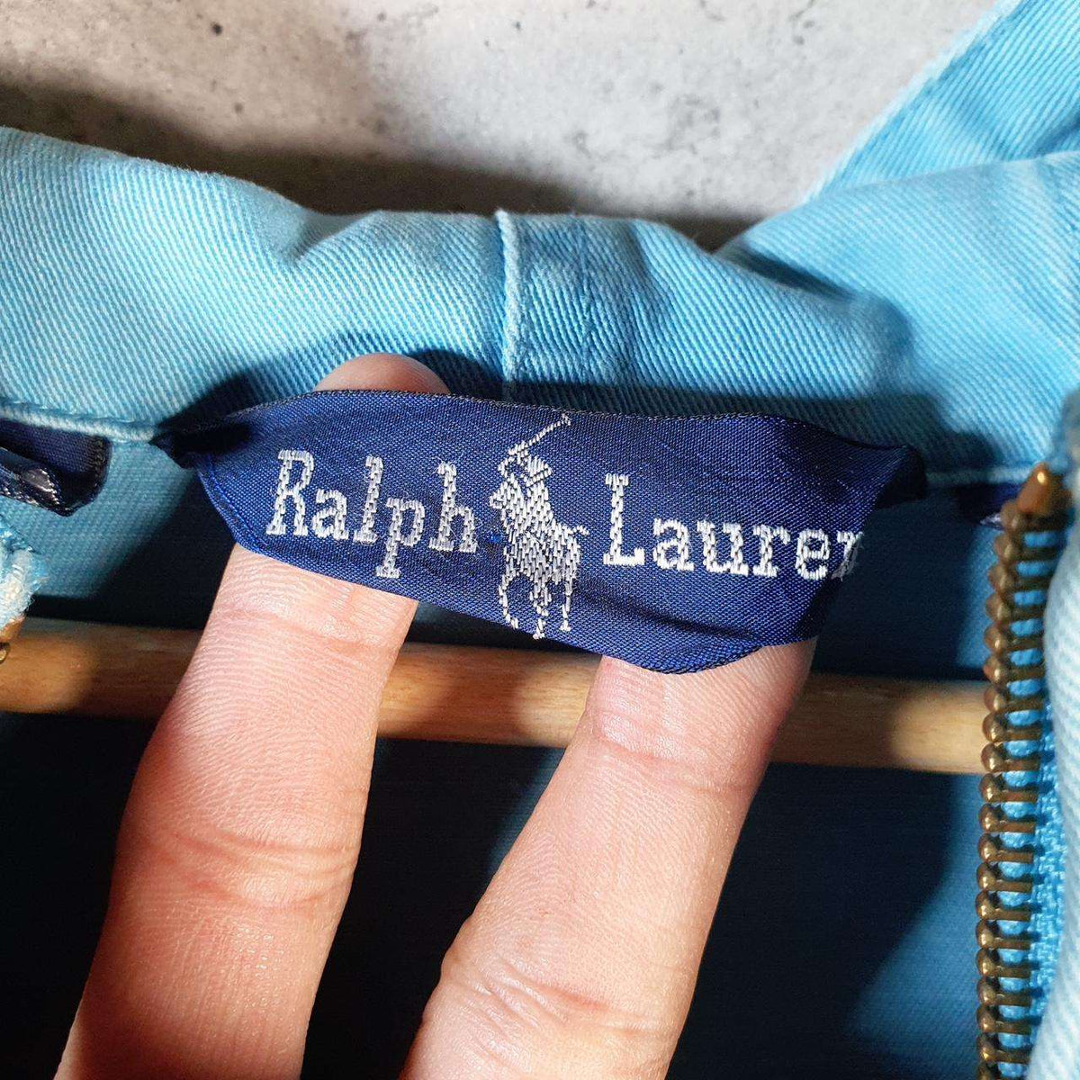 Vintage Ralph Lauren Polo Hooded Bomber Jacket Men’s Large Blue Pony Full Zip Big Fish Vintage