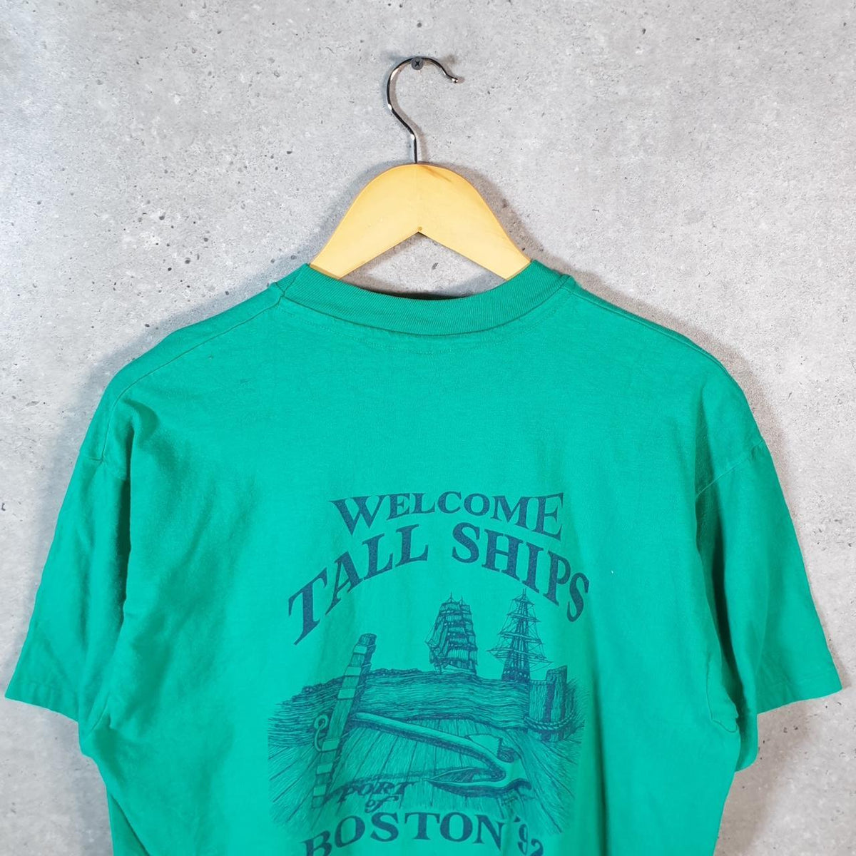 Vintage Hanes Port Of Boston Tall Ships 1992 USA Single Stitch T Shirt Men’s Large Green C9444