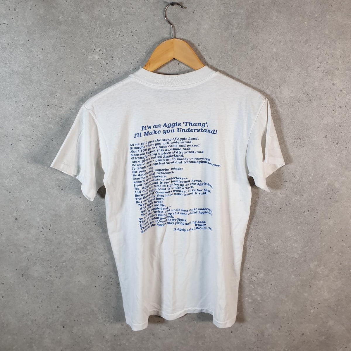 Vintage Oneita Power 1991 Aggie Pride T Single Stitch T Shirt Men’s Medium White Big Fish Vintage