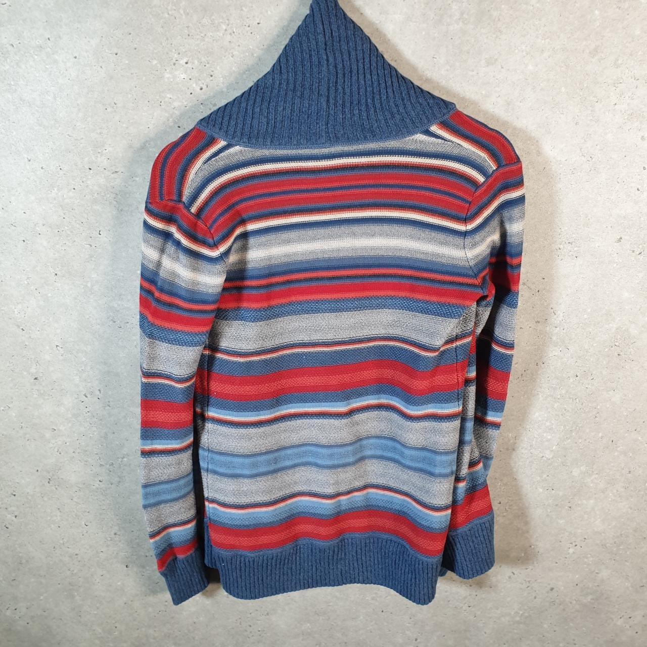 Vintage Ralph Lauren Polo Knit Sweater Cardigan Womens XS Blue Striped Cotton Pullover