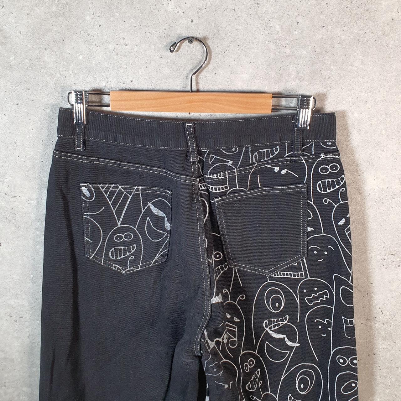 Shein Faces Graphic Straight Y2K Hip Hop Jeans Womens Medium Black Denim USA Big Fish Vintage